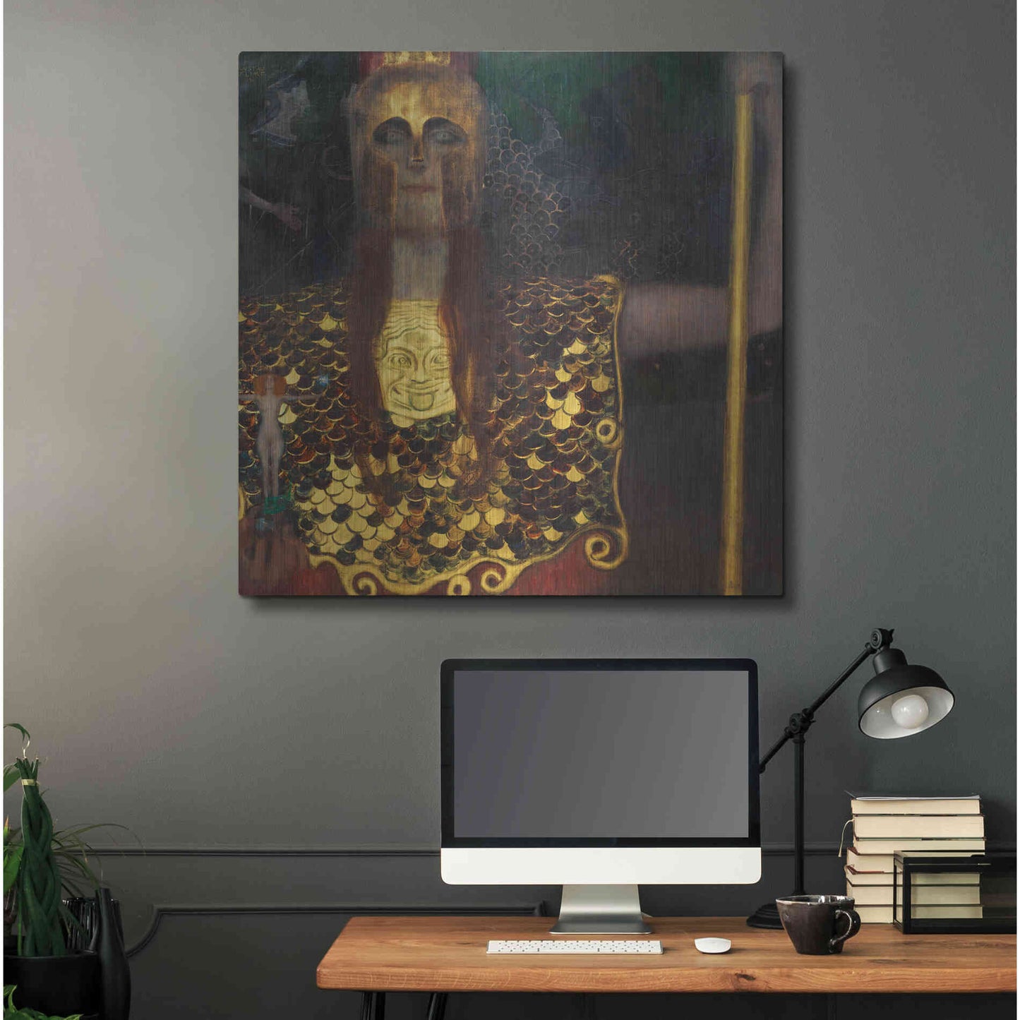 Luxe Metal Art 'Pallas Athene' by Gustav Klimt, Metal Wall Art,36x36