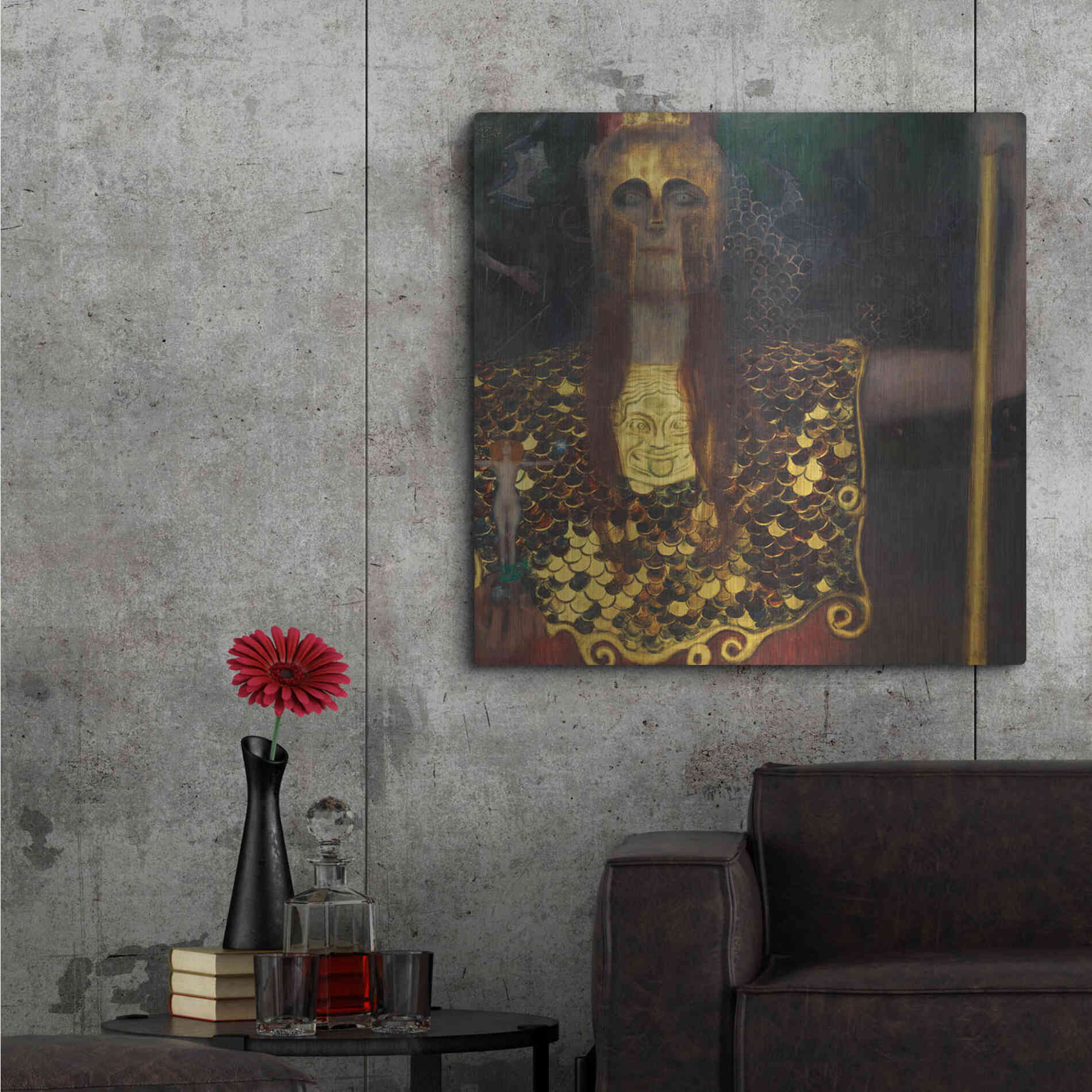 Luxe Metal Art 'Pallas Athene' by Gustav Klimt, Metal Wall Art,36x36