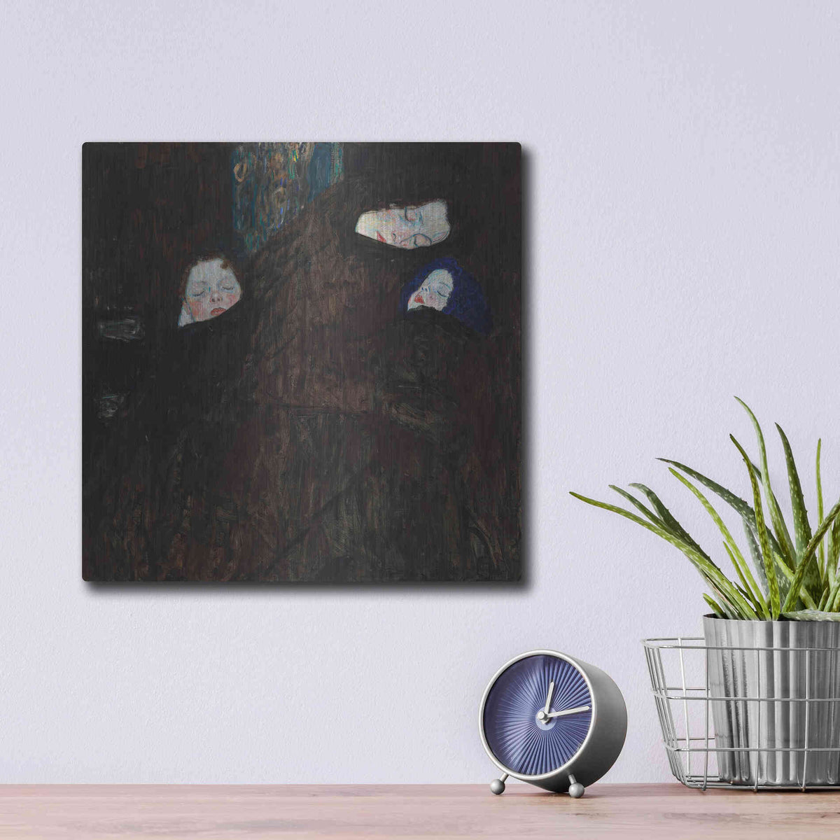 Luxe Metal Art 'Mother with Two Children' by Gustav Klimt, Metal Wall Art,12x12