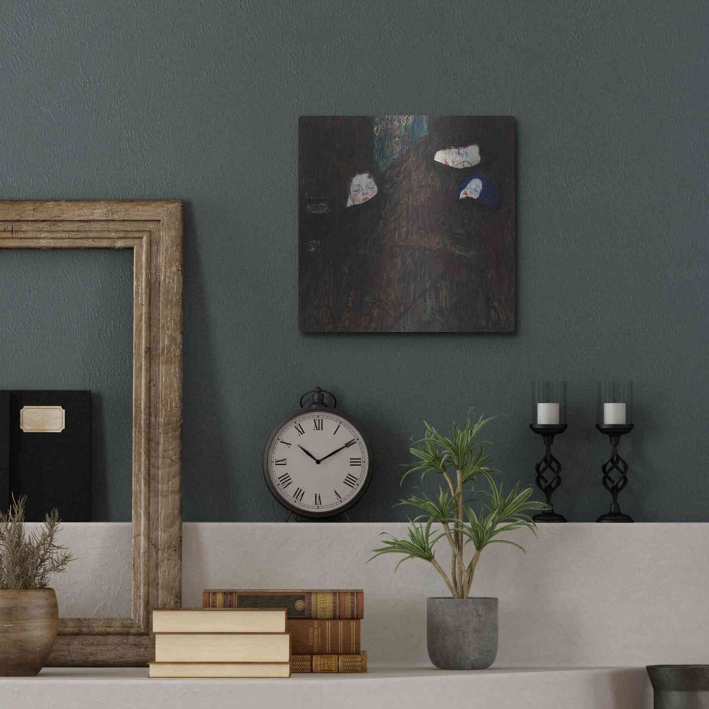 Luxe Metal Art 'Mother with Two Children' by Gustav Klimt, Metal Wall Art,12x12