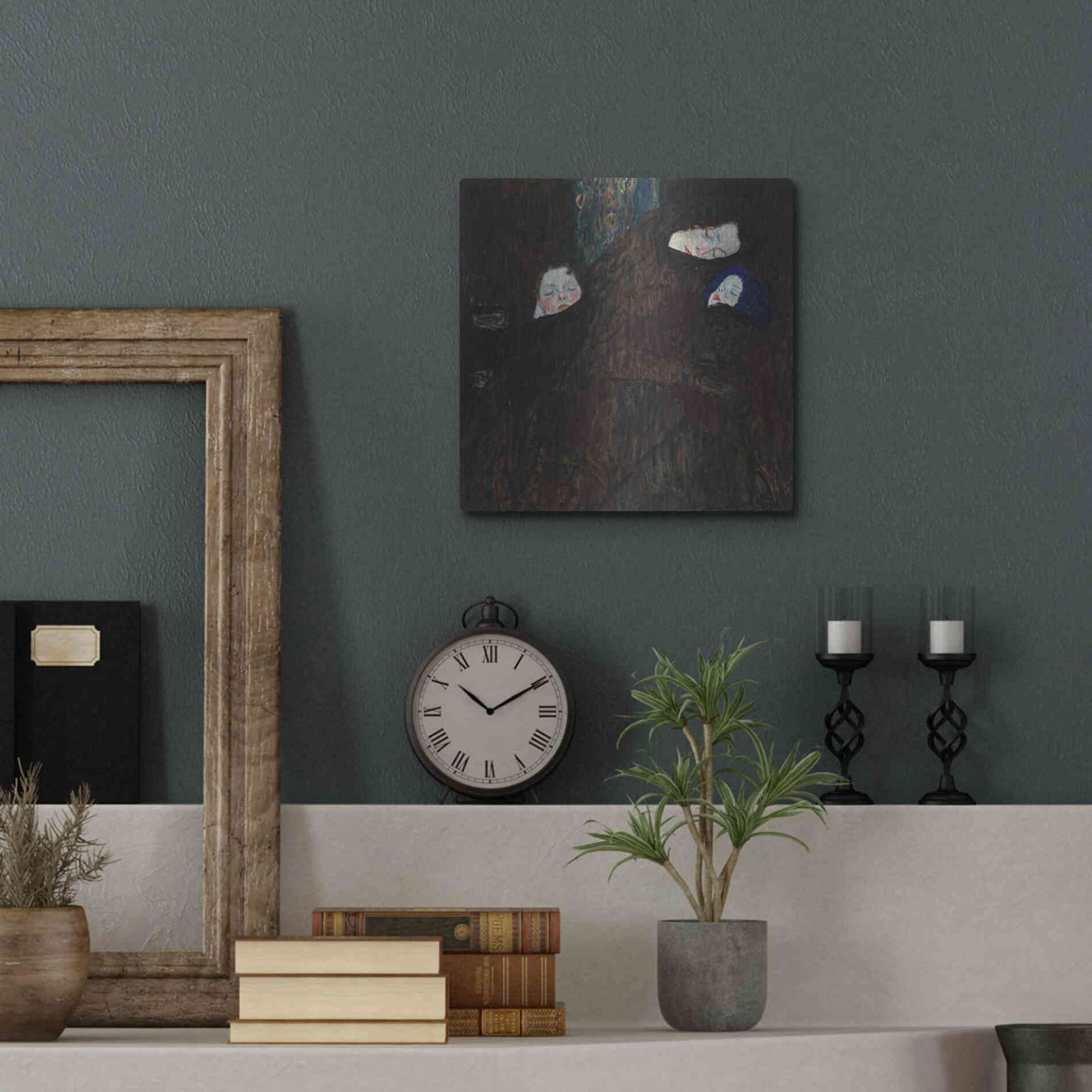 Luxe Metal Art 'Mother with Two Children' by Gustav Klimt, Metal Wall Art,12x12