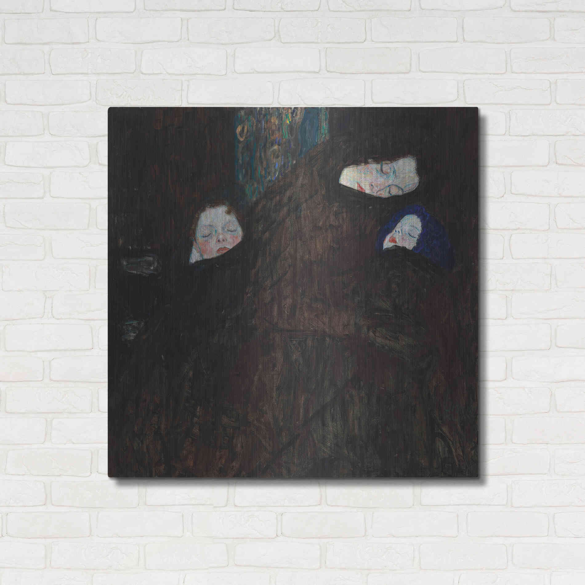 Luxe Metal Art 'Mother with Two Children' by Gustav Klimt, Metal Wall Art,36x36