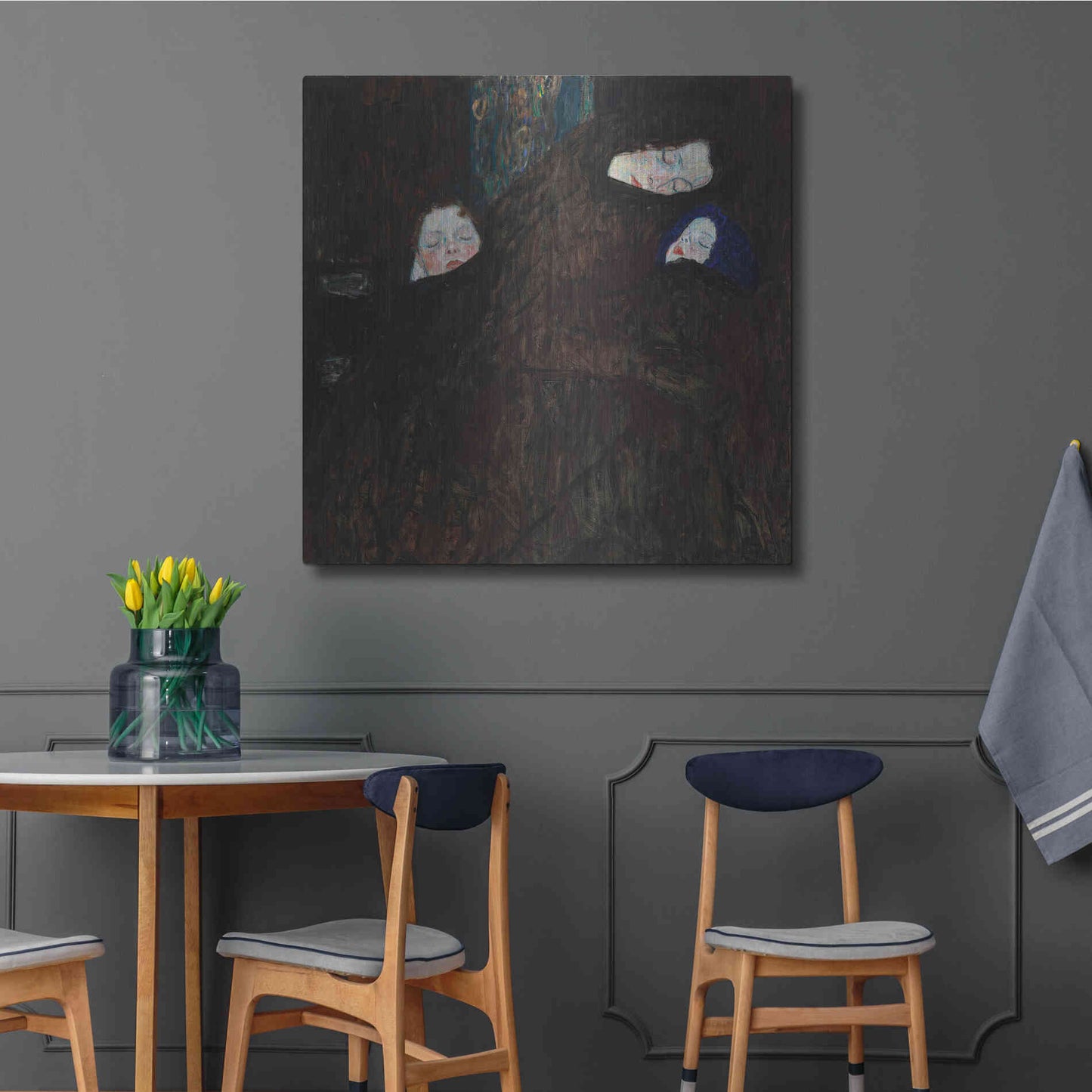 Luxe Metal Art 'Mother with Two Children' by Gustav Klimt, Metal Wall Art,36x36