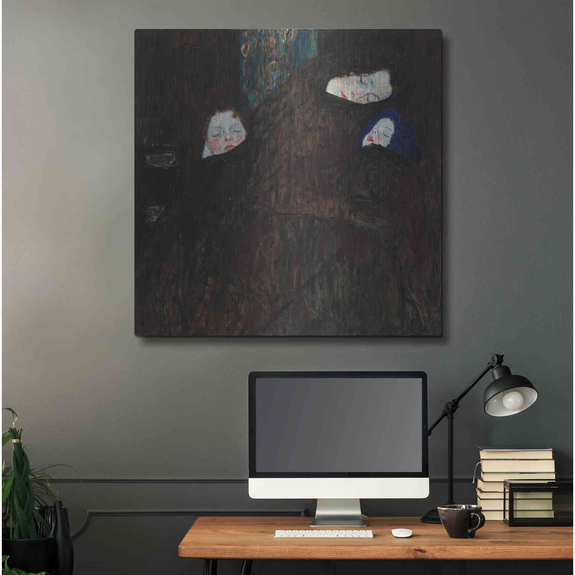 Luxe Metal Art 'Mother with Two Children' by Gustav Klimt, Metal Wall Art,36x36