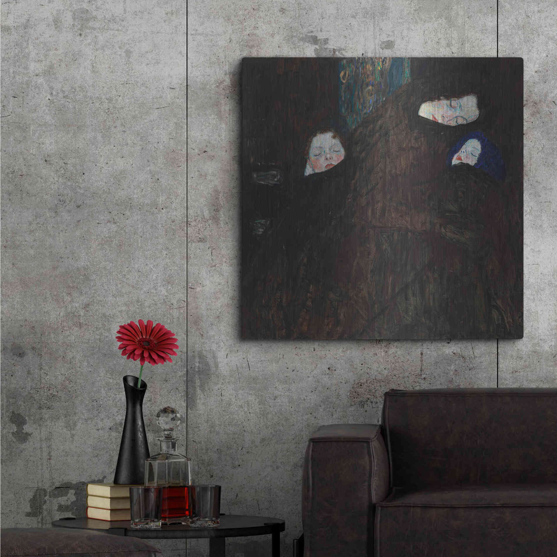 Luxe Metal Art 'Mother with Two Children' by Gustav Klimt, Metal Wall Art,36x36