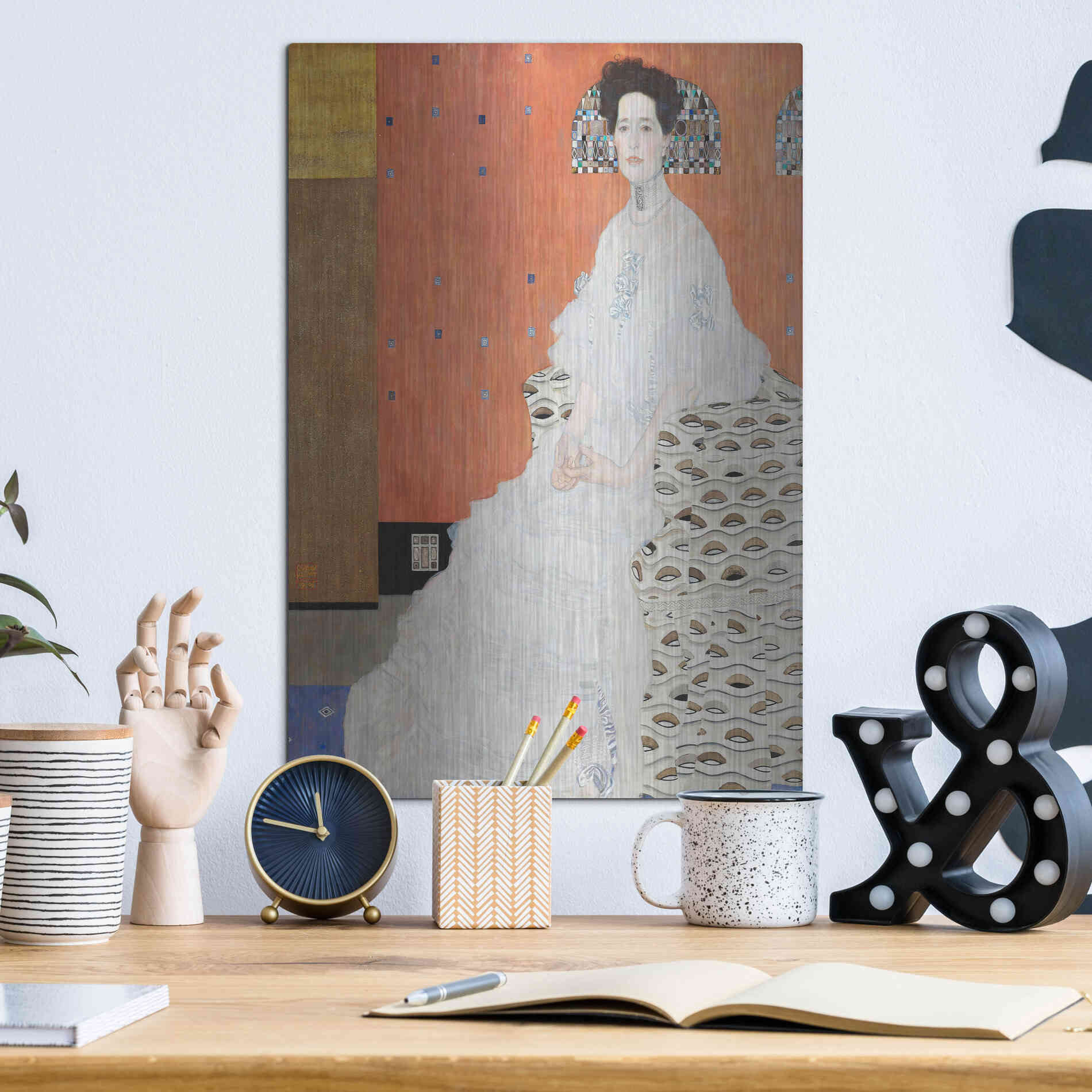 Luxe Metal Art 'Fritza Riedler' by Gustav Klimt, Metal Wall Art,12x16