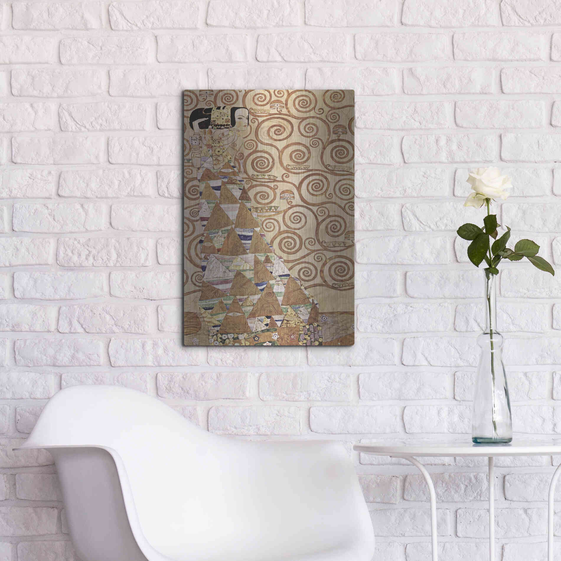 Luxe Metal Art 'Expectation' by Gustav Klimt, Metal Wall Art,16x24