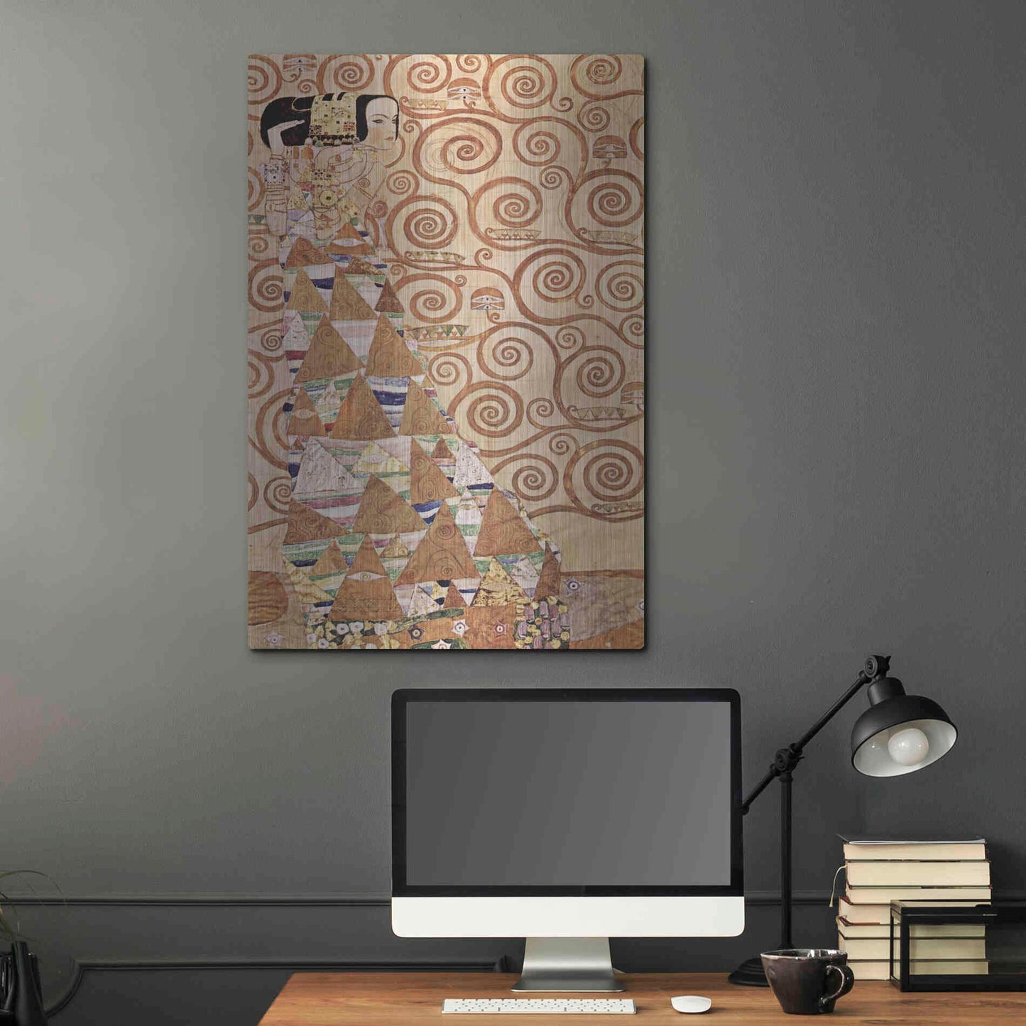 Luxe Metal Art 'Expectation' by Gustav Klimt, Metal Wall Art,24x36