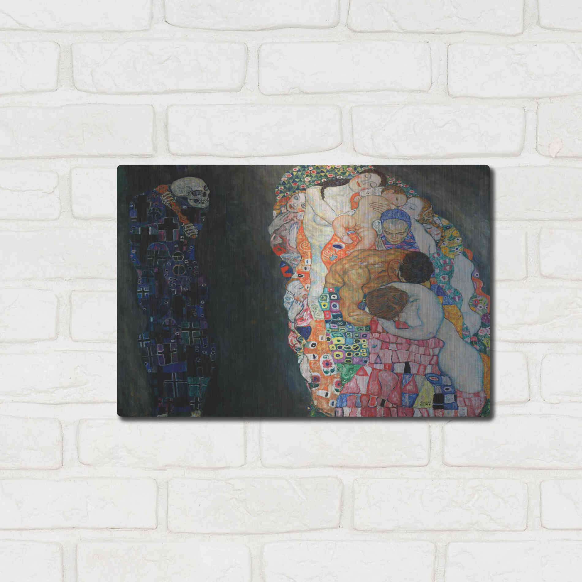 Luxe Metal Art 'Death and Life' by Gustav Klimt, Metal Wall Art,16x12