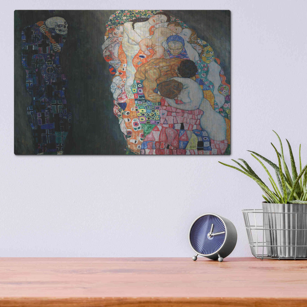 Luxe Metal Art 'Death and Life' by Gustav Klimt, Metal Wall Art,16x12