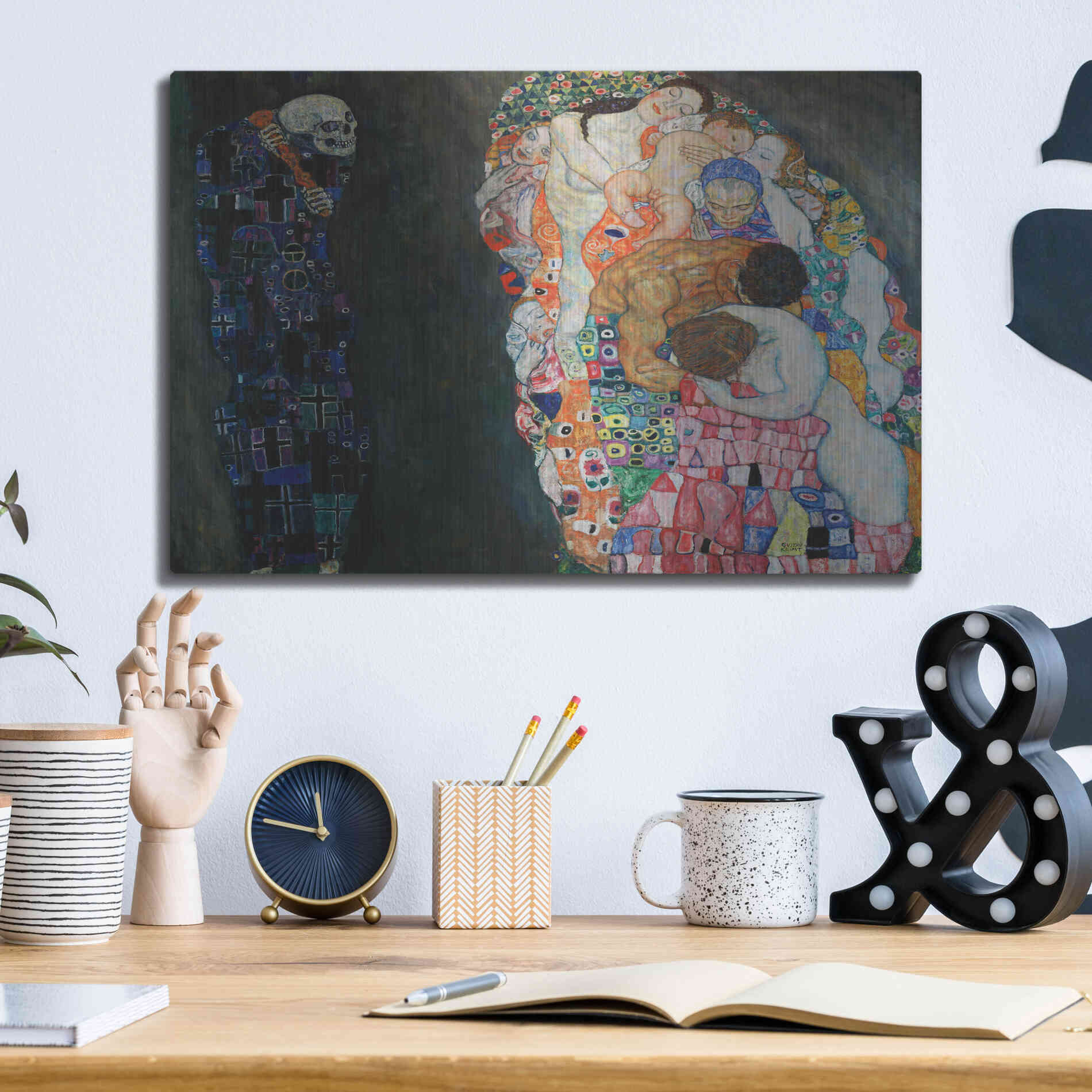 Luxe Metal Art 'Death and Life' by Gustav Klimt, Metal Wall Art,16x12