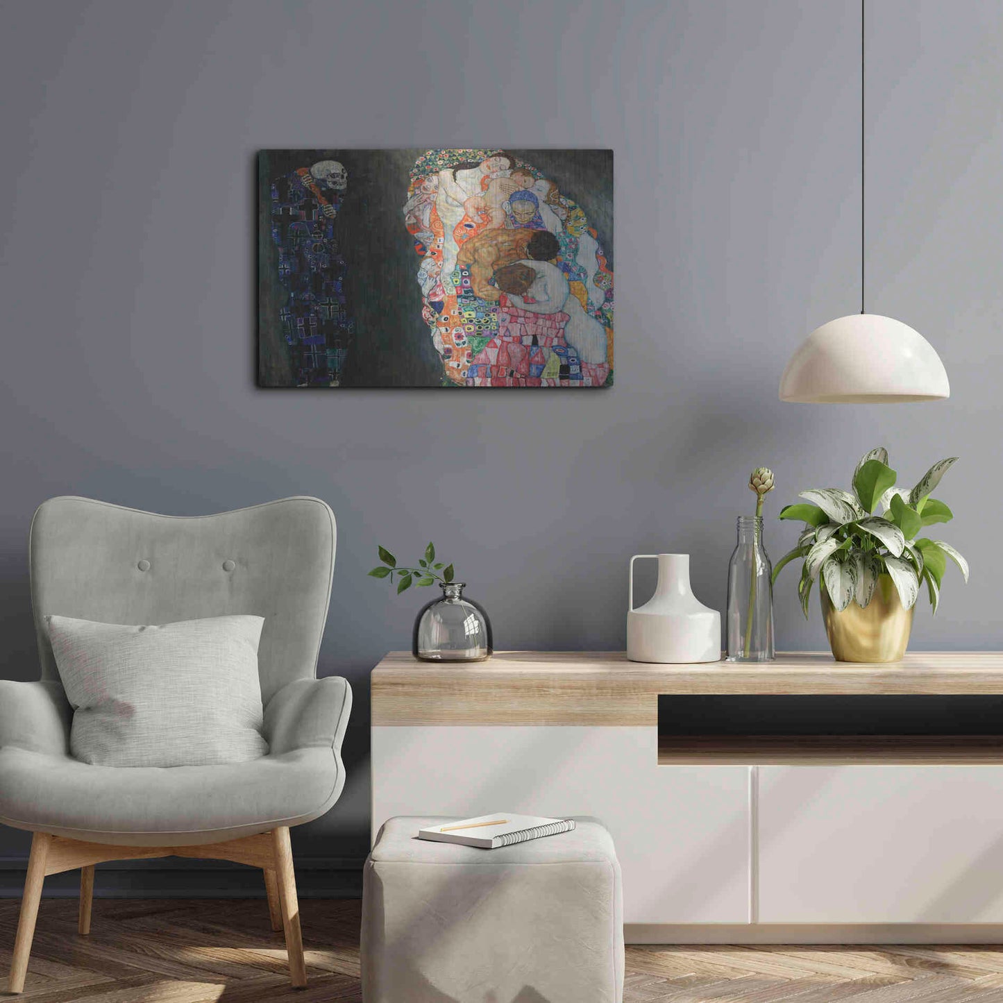 Luxe Metal Art 'Death and Life' by Gustav Klimt, Metal Wall Art,24x16