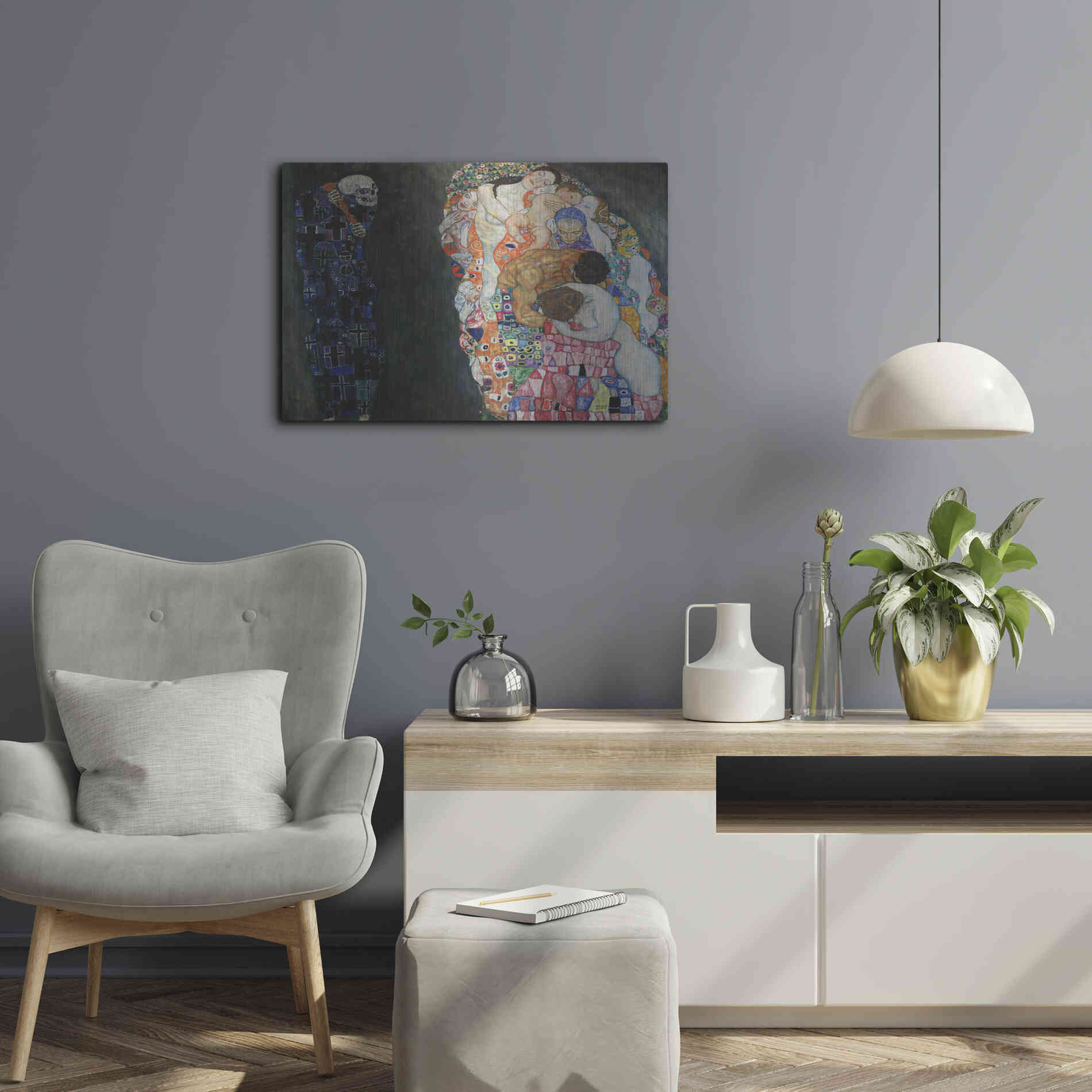 Luxe Metal Art 'Death and Life' by Gustav Klimt, Metal Wall Art,24x16