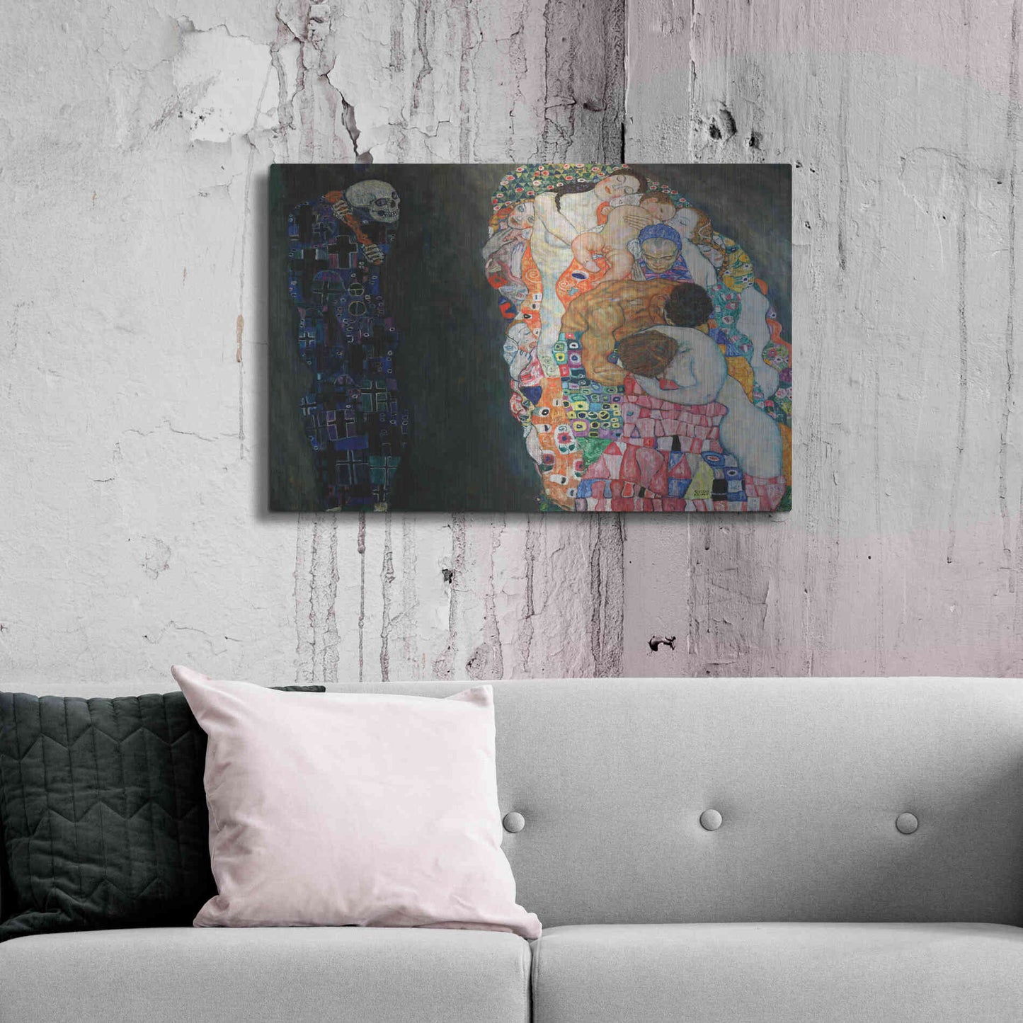 Luxe Metal Art 'Death and Life' by Gustav Klimt, Metal Wall Art,36x24