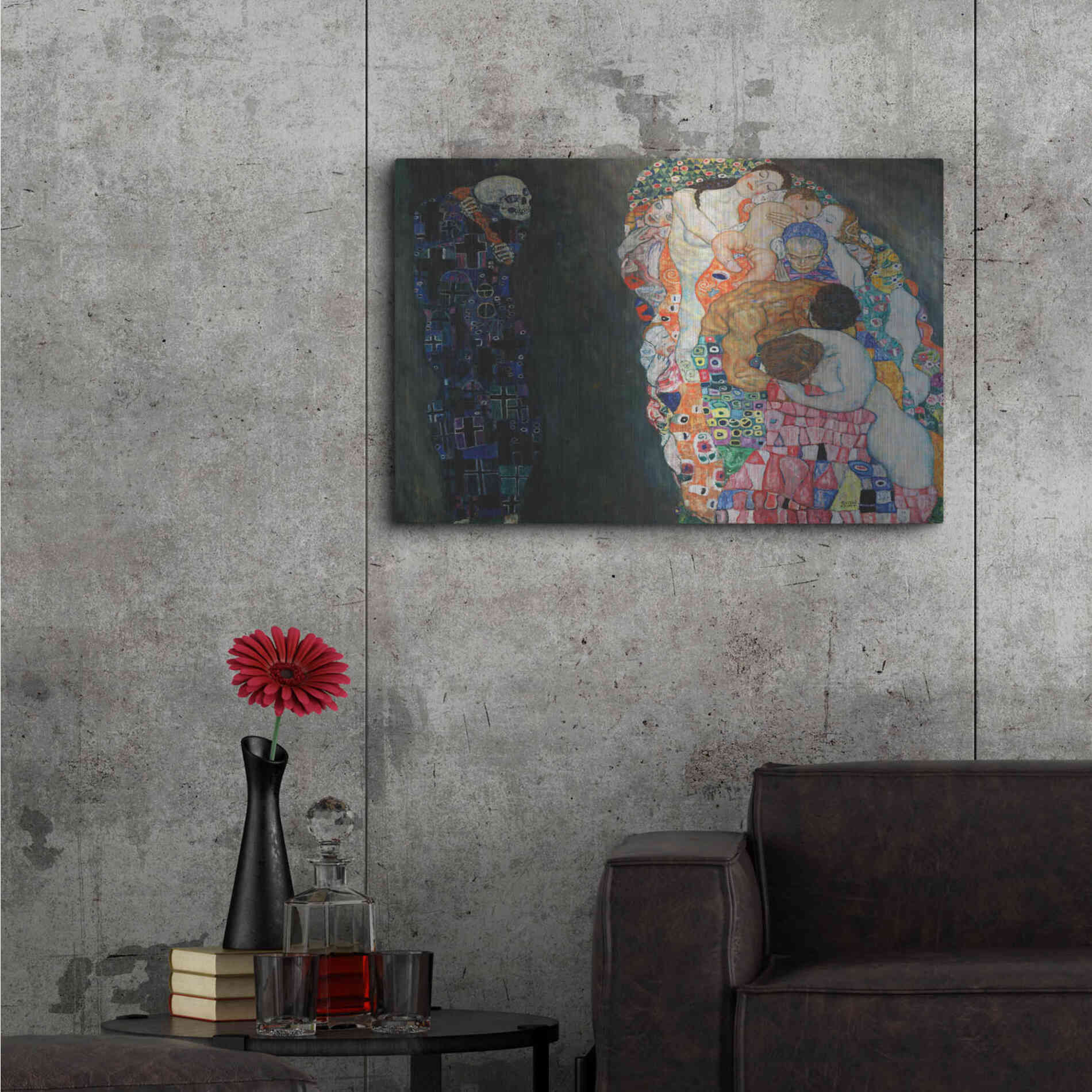 Luxe Metal Art 'Death and Life' by Gustav Klimt, Metal Wall Art,36x24