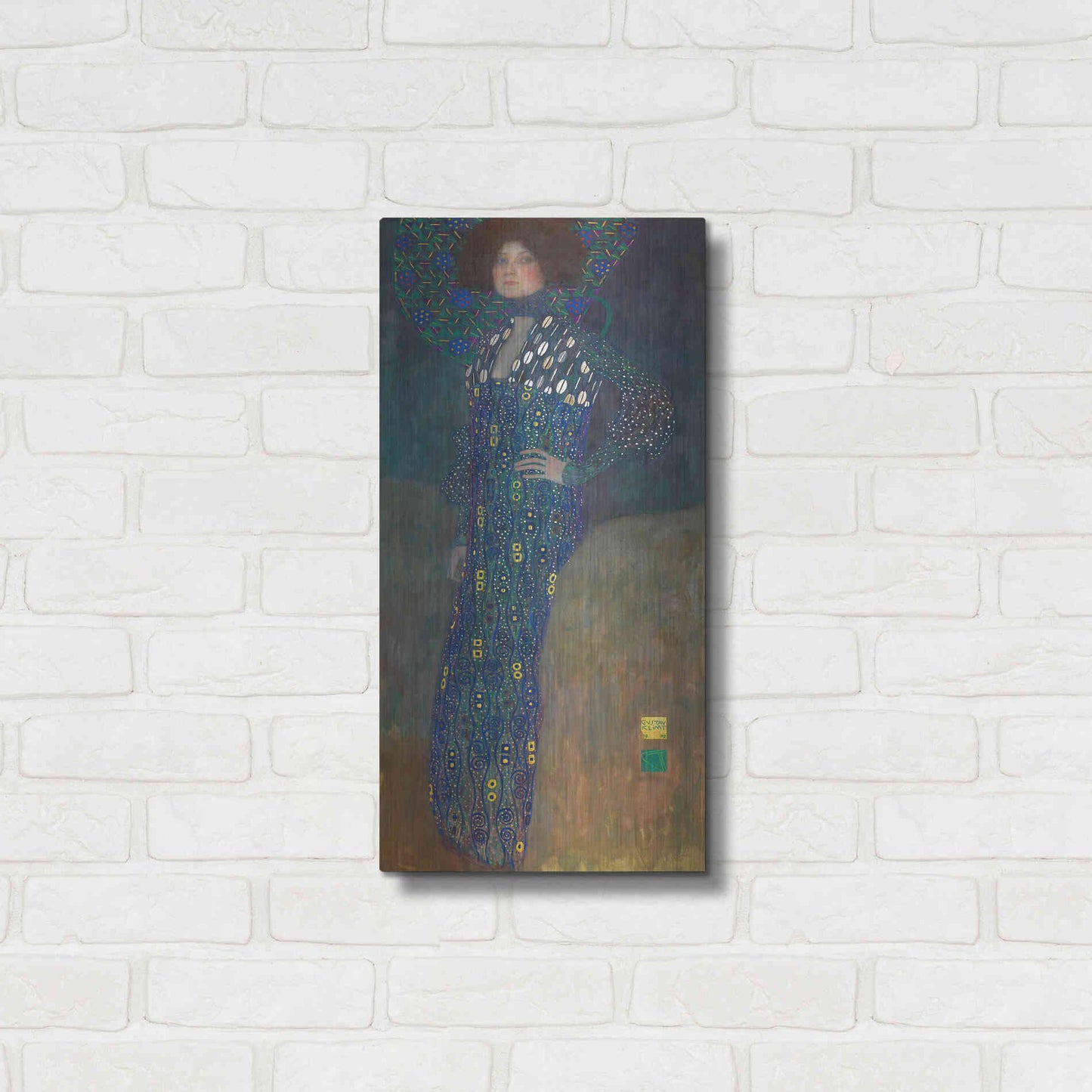Luxe Metal Art 'Bildnis Emilie Floge' by Gustav Klimt, Metal Wall Art,12x24
