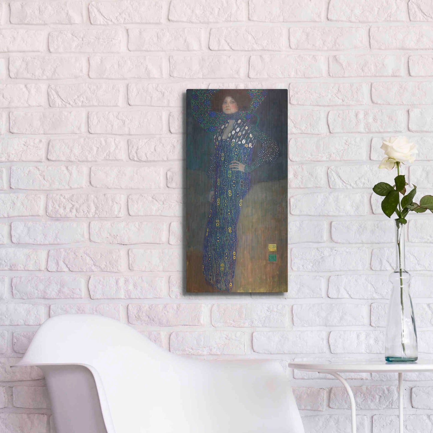 Luxe Metal Art 'Bildnis Emilie Floge' by Gustav Klimt, Metal Wall Art,12x24