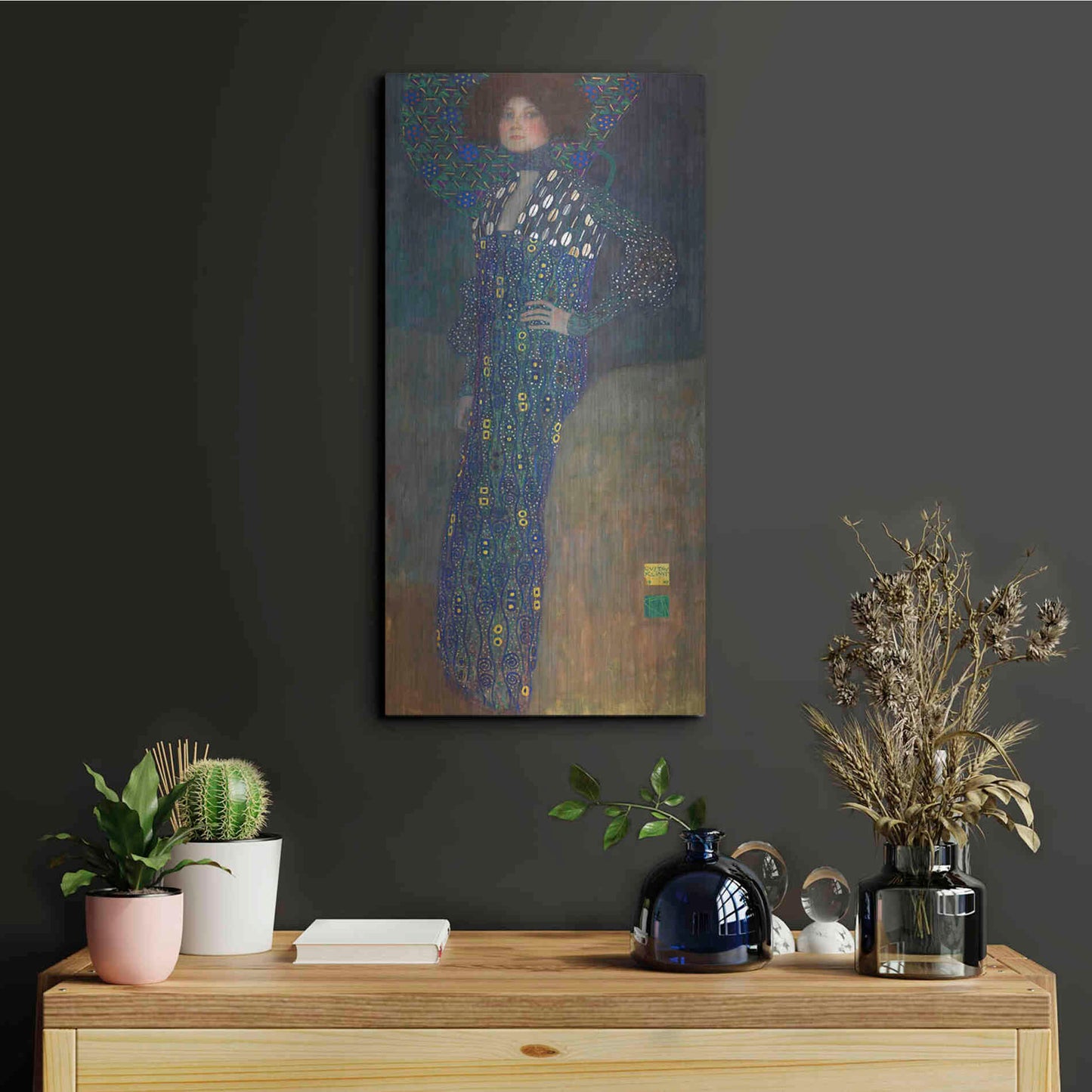 Luxe Metal Art 'Bildnis Emilie Floge' by Gustav Klimt, Metal Wall Art,12x24