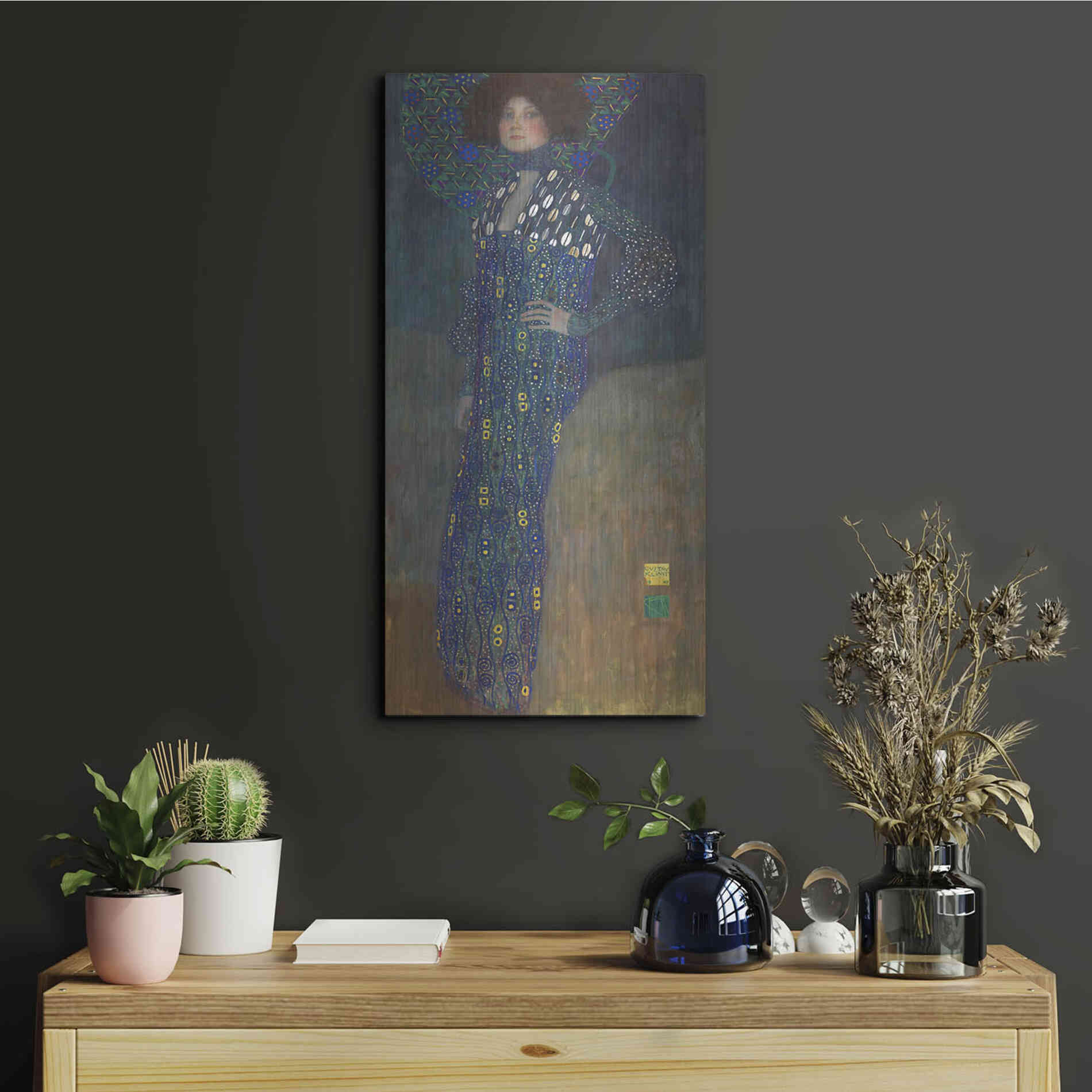 Luxe Metal Art 'Bildnis Emilie Floge' by Gustav Klimt, Metal Wall Art,12x24