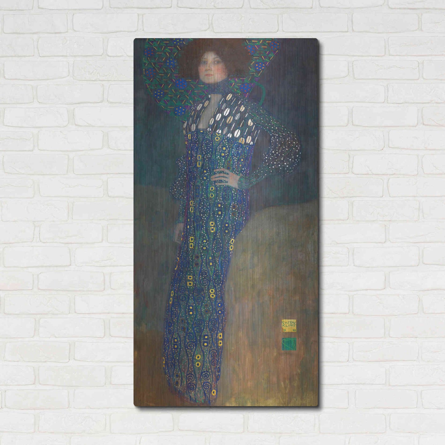 Luxe Metal Art 'Bildnis Emilie Floge' by Gustav Klimt, Metal Wall Art,24x48