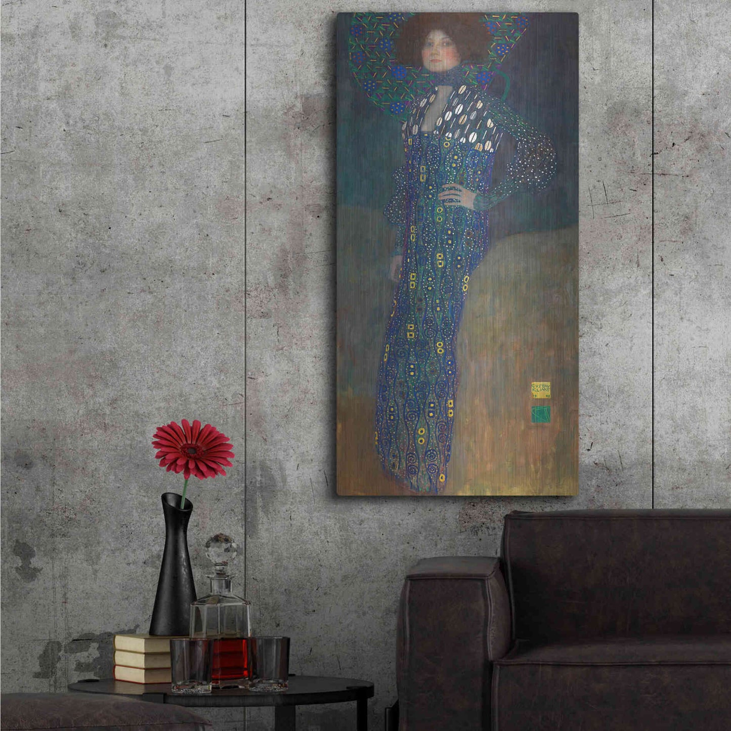 Luxe Metal Art 'Bildnis Emilie Floge' by Gustav Klimt, Metal Wall Art,24x48