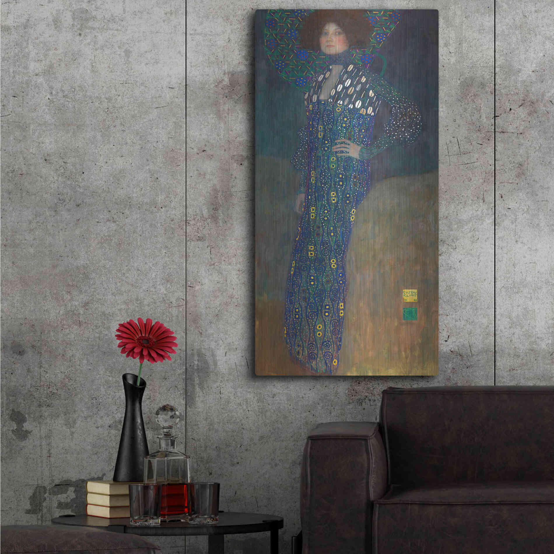 Luxe Metal Art 'Bildnis Emilie Floge' by Gustav Klimt, Metal Wall Art,24x48