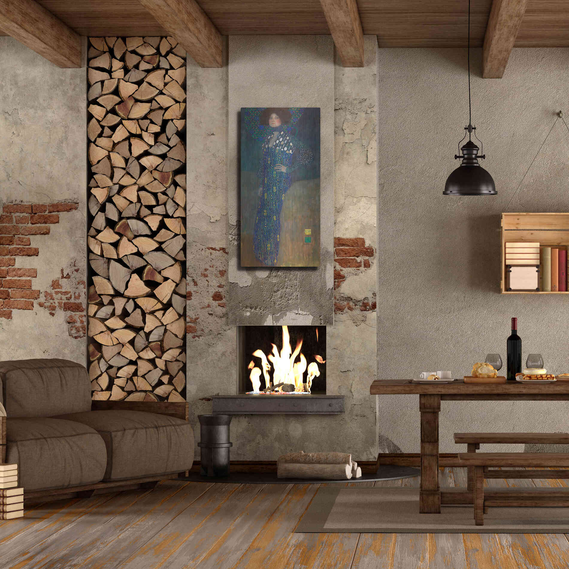 Luxe Metal Art 'Bildnis Emilie Floge' by Gustav Klimt, Metal Wall Art,24x48