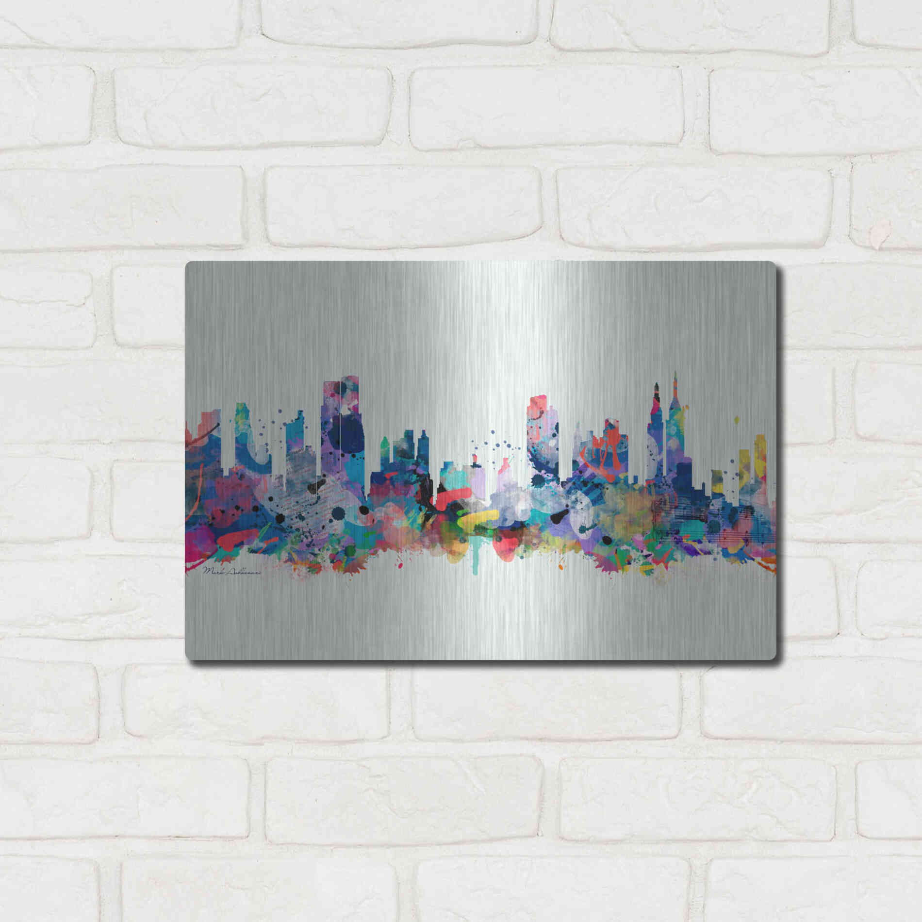Luxe Metal Art 'New York Mark 3' by Mark Ashkenazi, Metal Wall Art,16x12