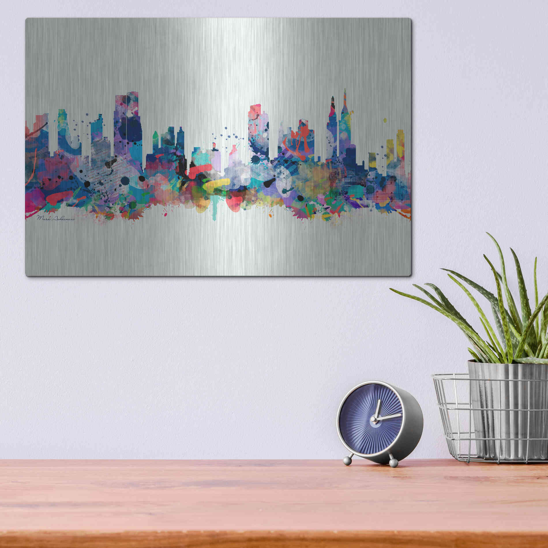 Luxe Metal Art 'New York Mark 3' by Mark Ashkenazi, Metal Wall Art,16x12