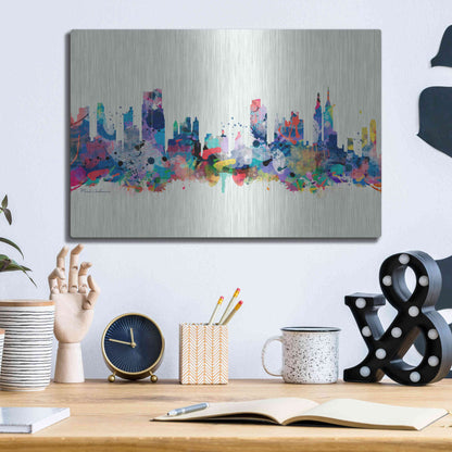 Luxe Metal Art 'New York Mark 3' by Mark Ashkenazi, Metal Wall Art,16x12