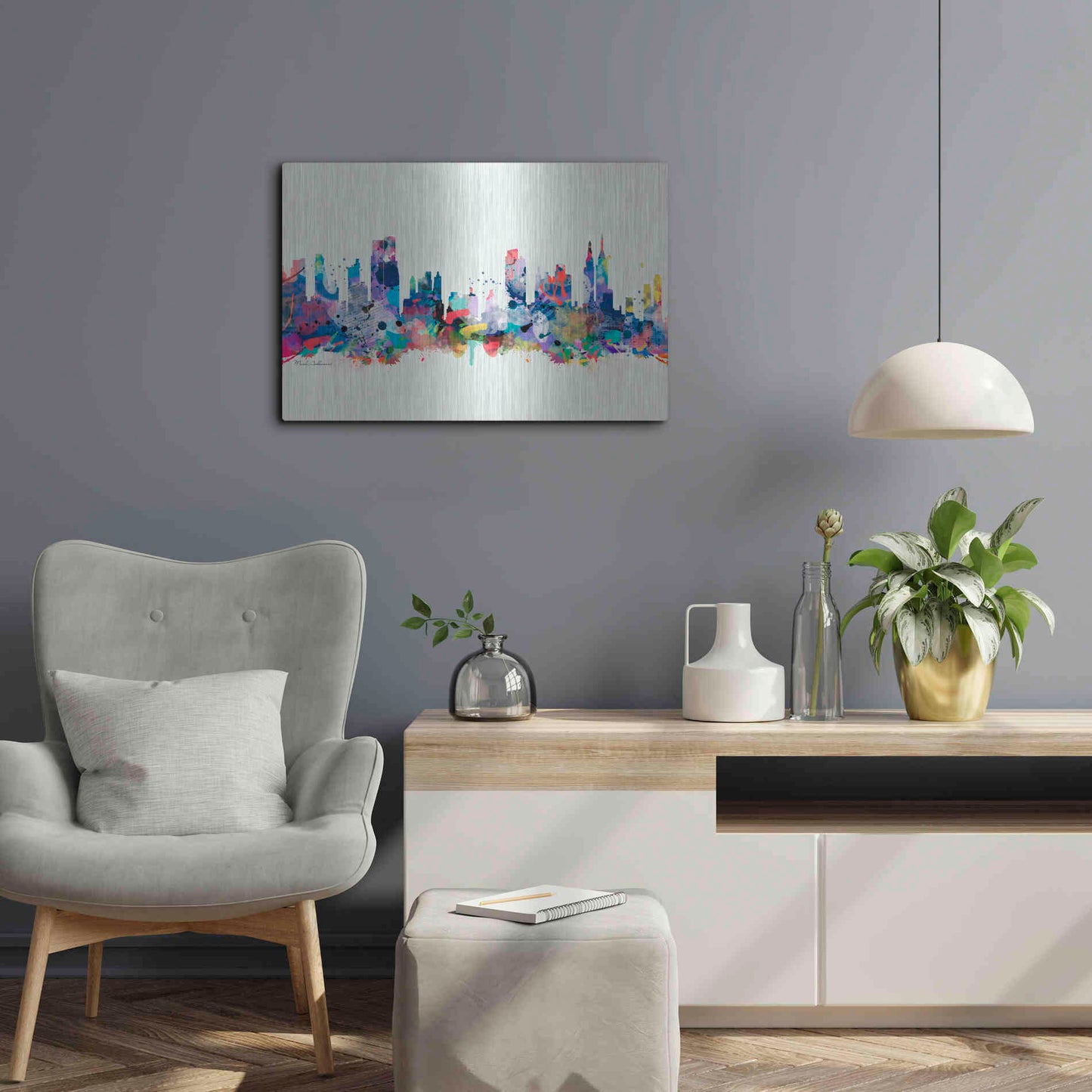 Luxe Metal Art 'New York Mark 3' by Mark Ashkenazi, Metal Wall Art,24x16