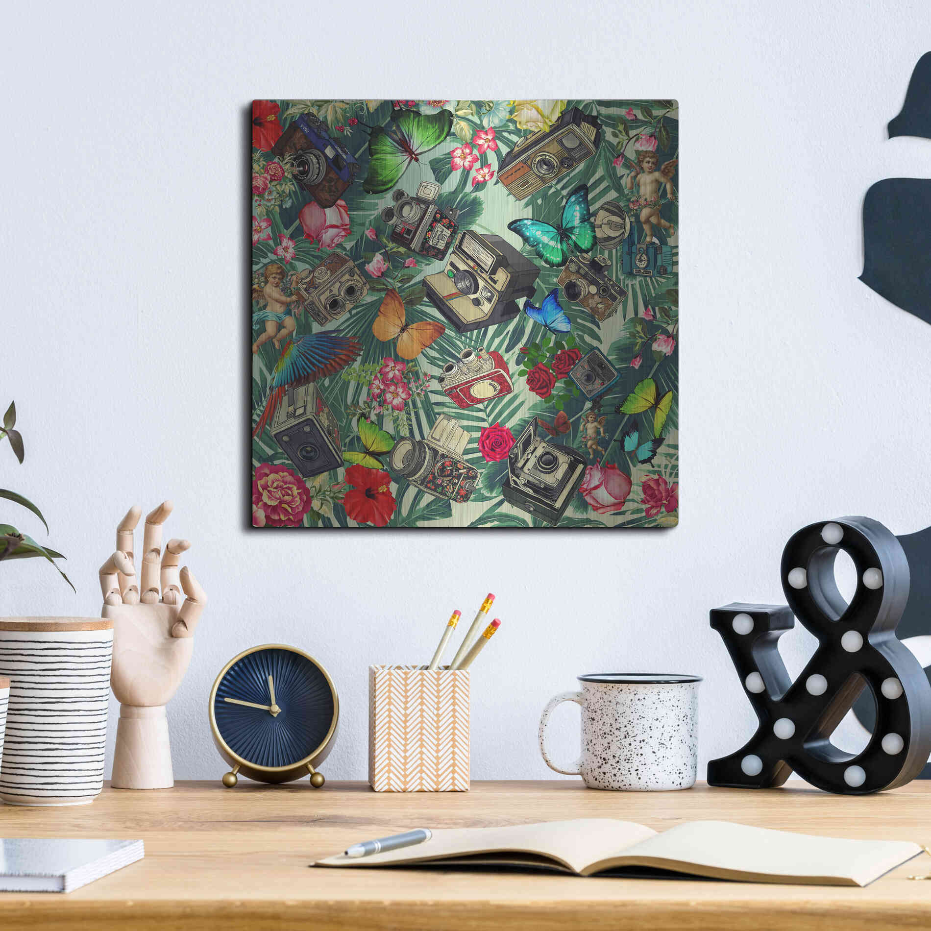 Luxe Metal Art 'Tropic Fun Vintage 2' by Mark Ashkenazi, Metal Wall Art,12x12