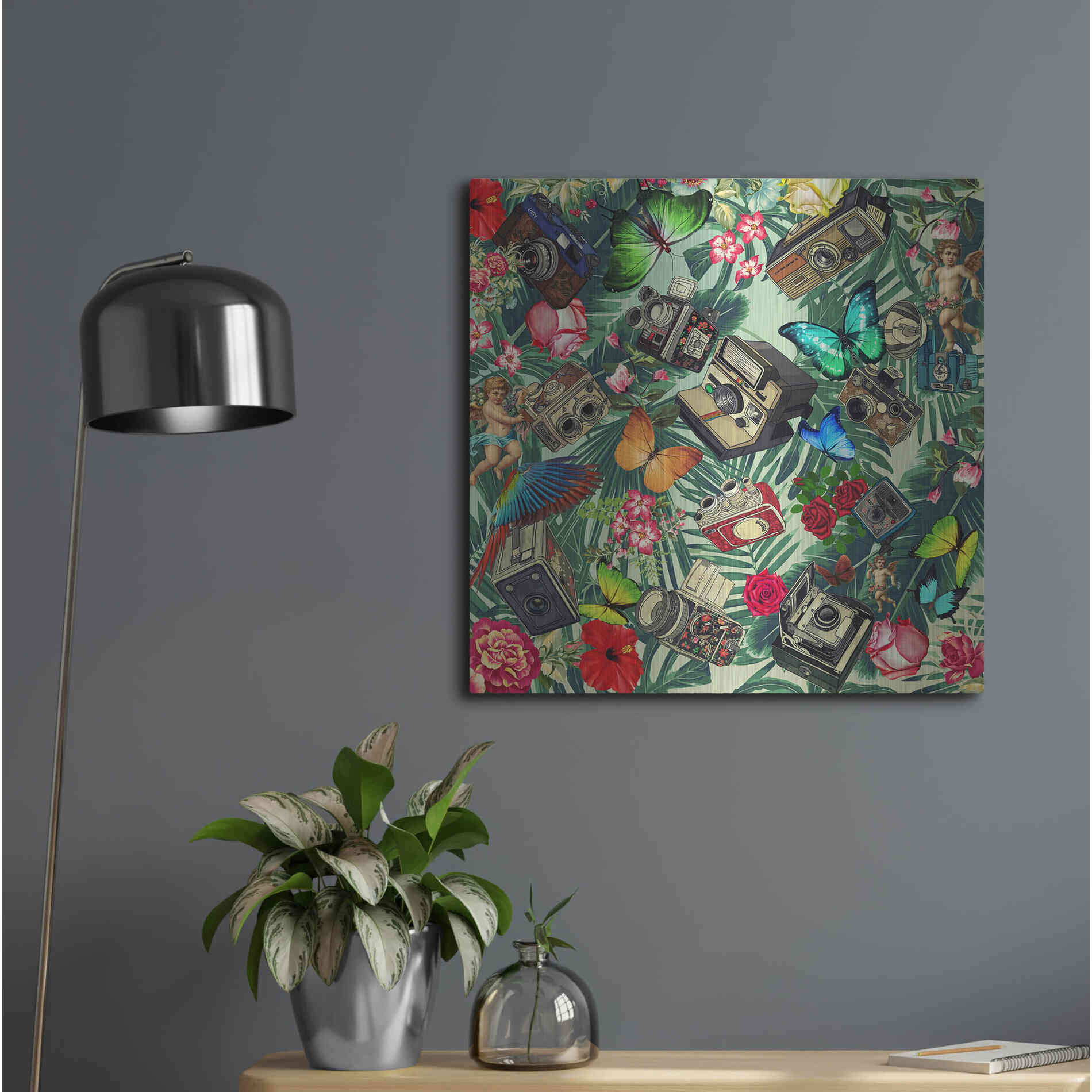 Luxe Metal Art 'Tropic Fun Vintage 2' by Mark Ashkenazi, Metal Wall Art,24x24