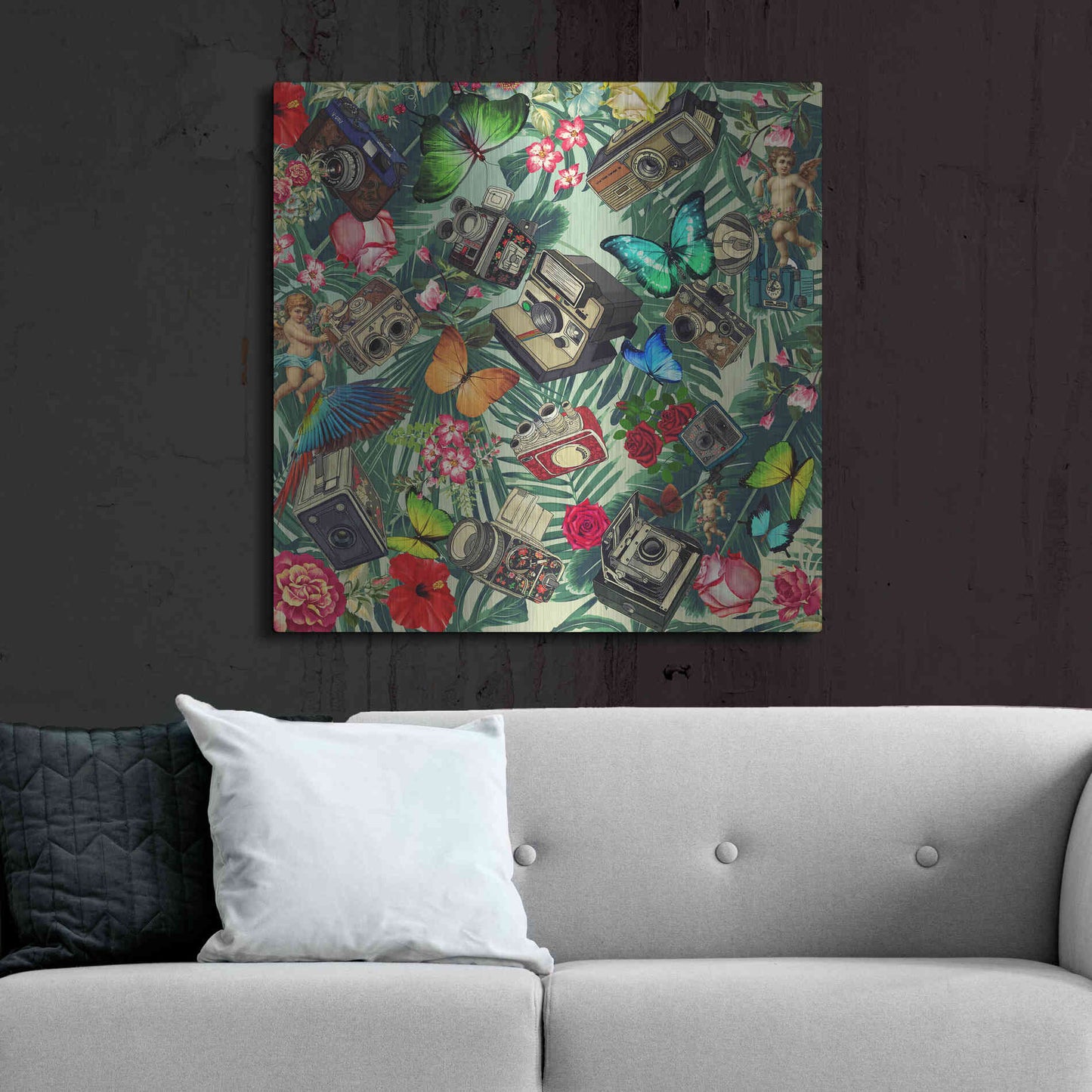 Luxe Metal Art 'Tropic Fun Vintage 2' by Mark Ashkenazi, Metal Wall Art,36x36