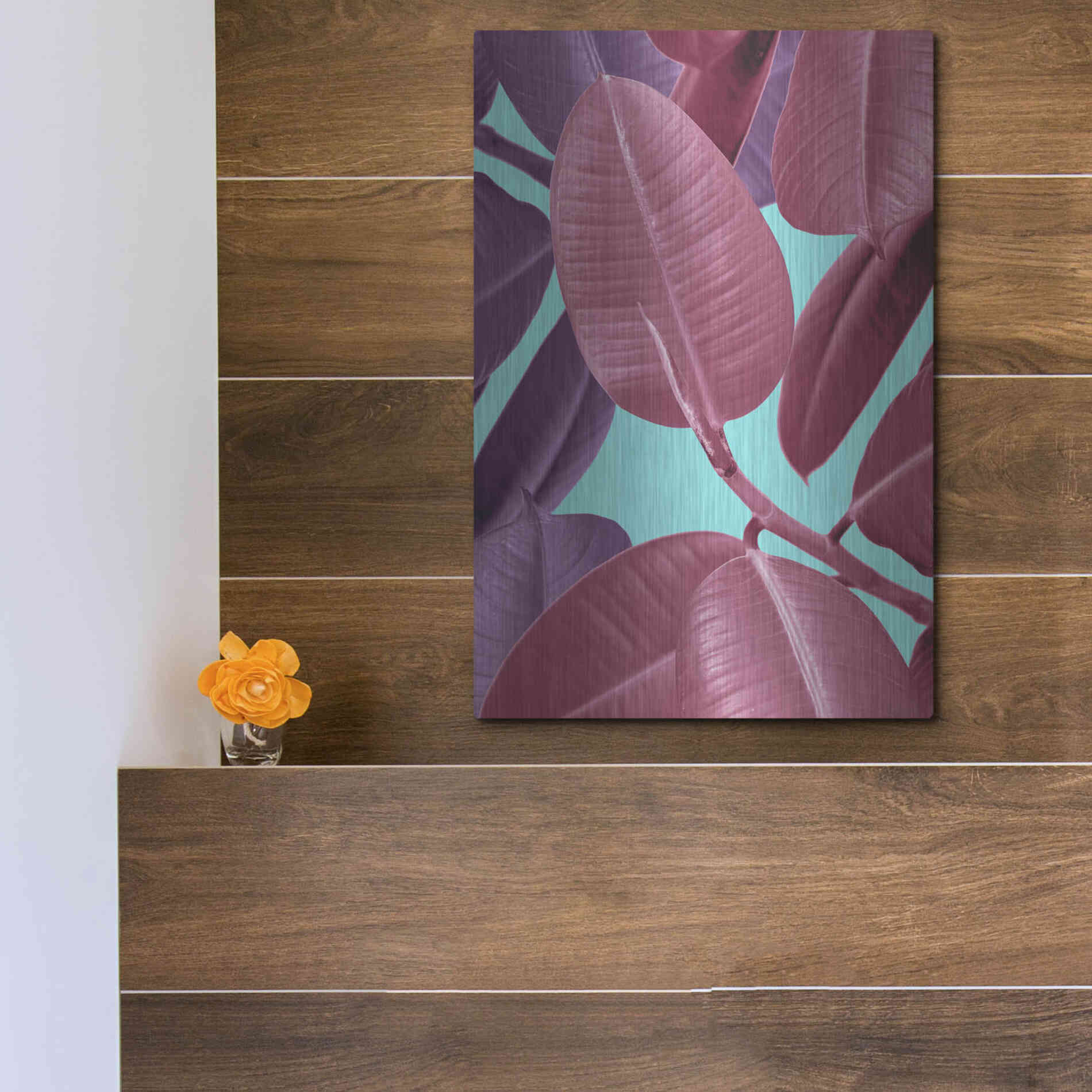 Luxe Metal Art 'Ficus Elastica 4' by Mark Ashkenazi, Metal Wall Art,12x16