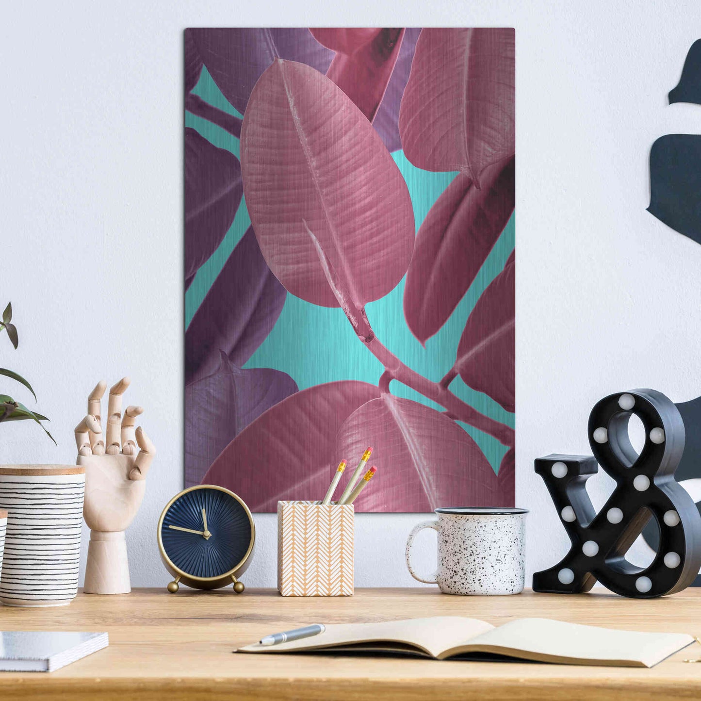 Luxe Metal Art 'Ficus Elastica 4' by Mark Ashkenazi, Metal Wall Art,12x16