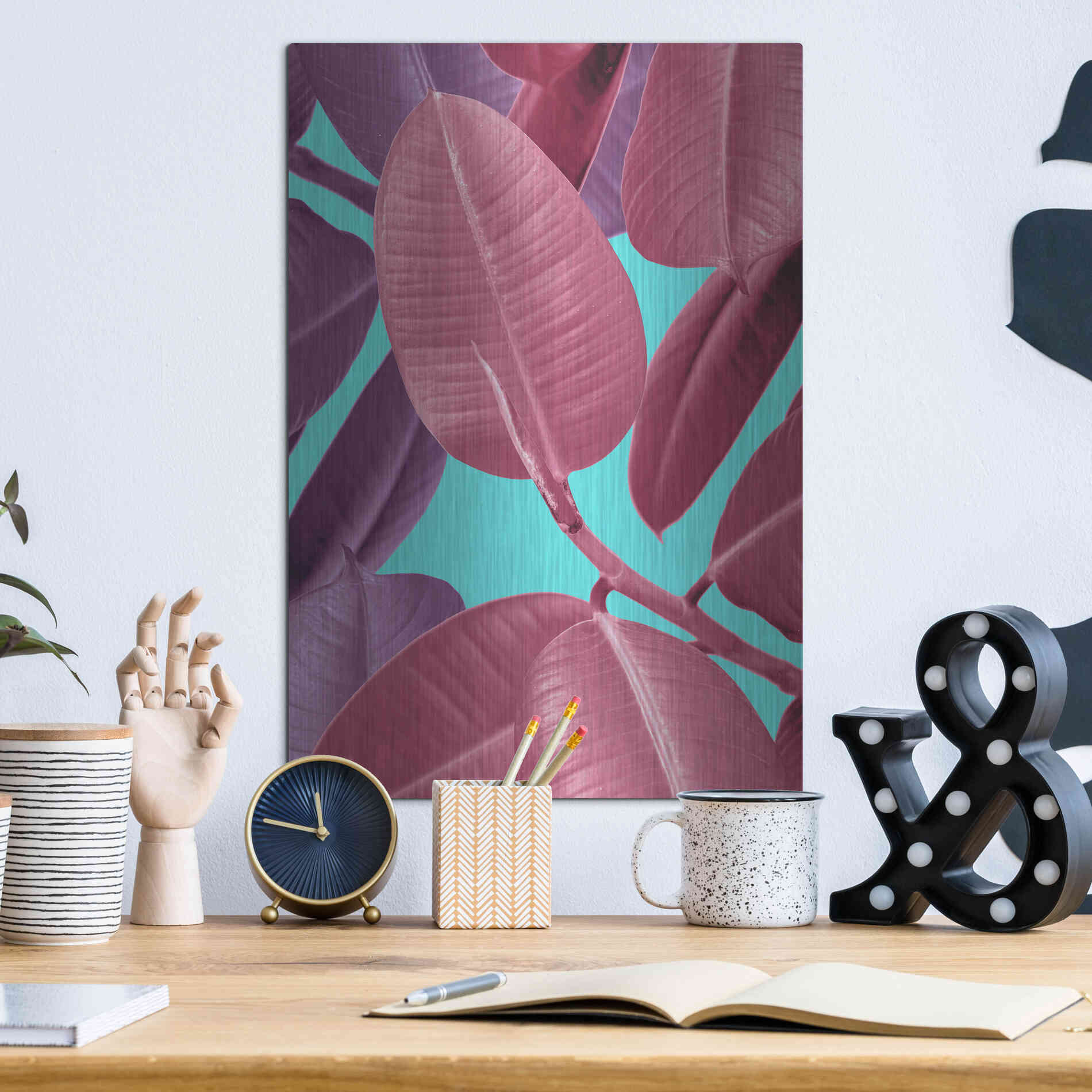 Luxe Metal Art 'Ficus Elastica 4' by Mark Ashkenazi, Metal Wall Art,12x16