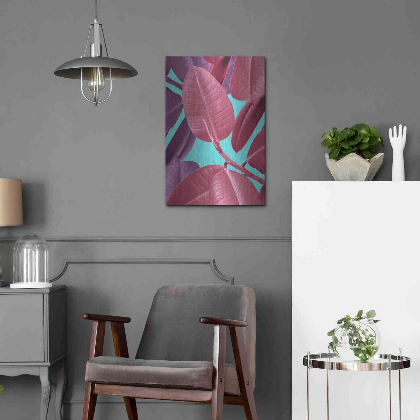 Luxe Metal Art 'Ficus Elastica 4' by Mark Ashkenazi, Metal Wall Art,16x24