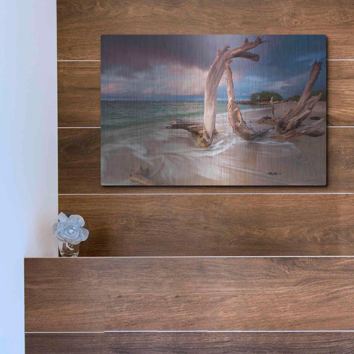 Luxe Metal Art 'Driftwood Sunset' by Katherine Gendreau, Metal Wall Art,16x12