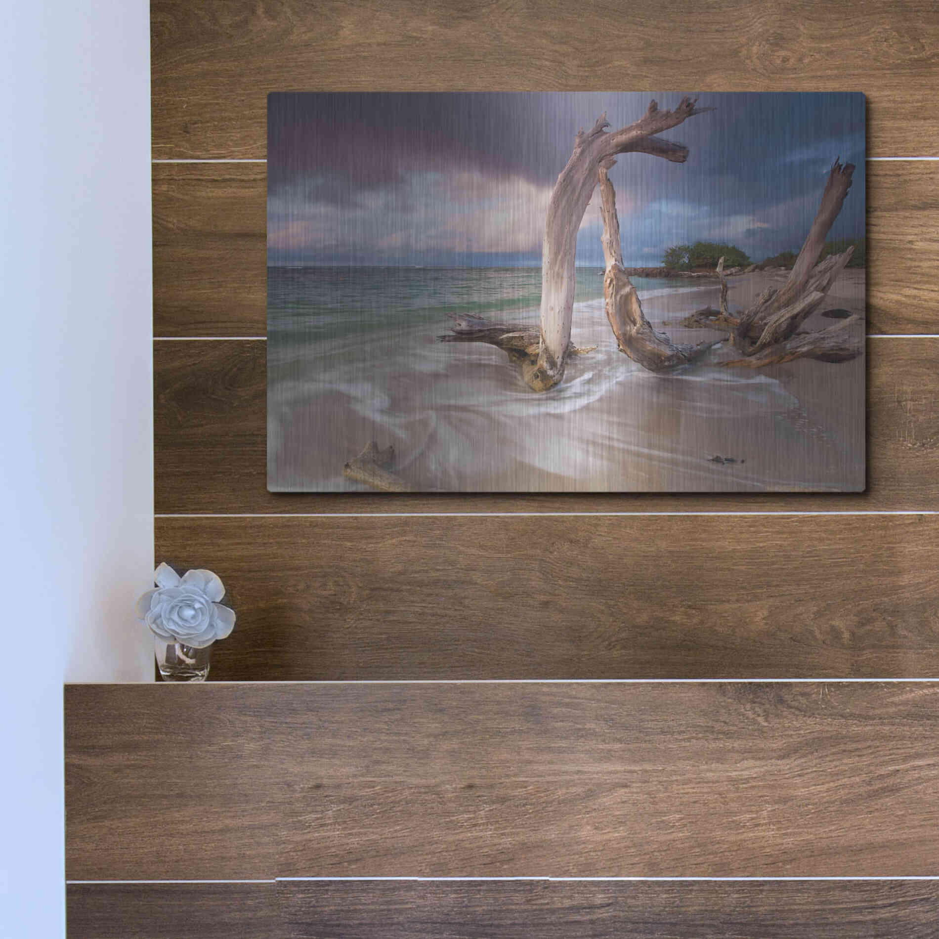 Luxe Metal Art 'Driftwood Sunset' by Katherine Gendreau, Metal Wall Art,16x12