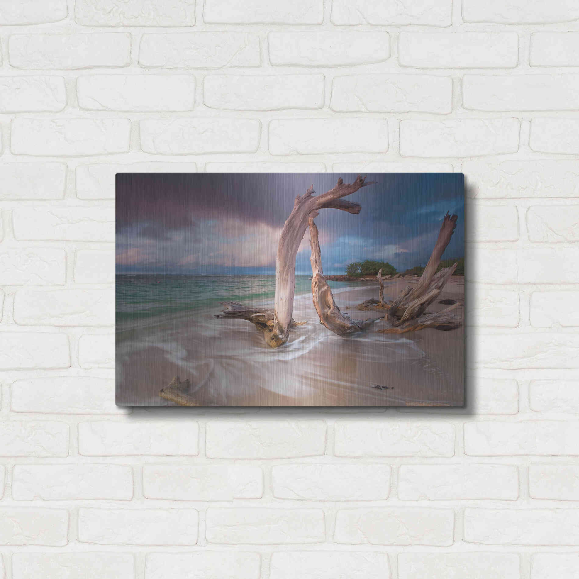 Luxe Metal Art 'Driftwood Sunset' by Katherine Gendreau, Metal Wall Art,24x16