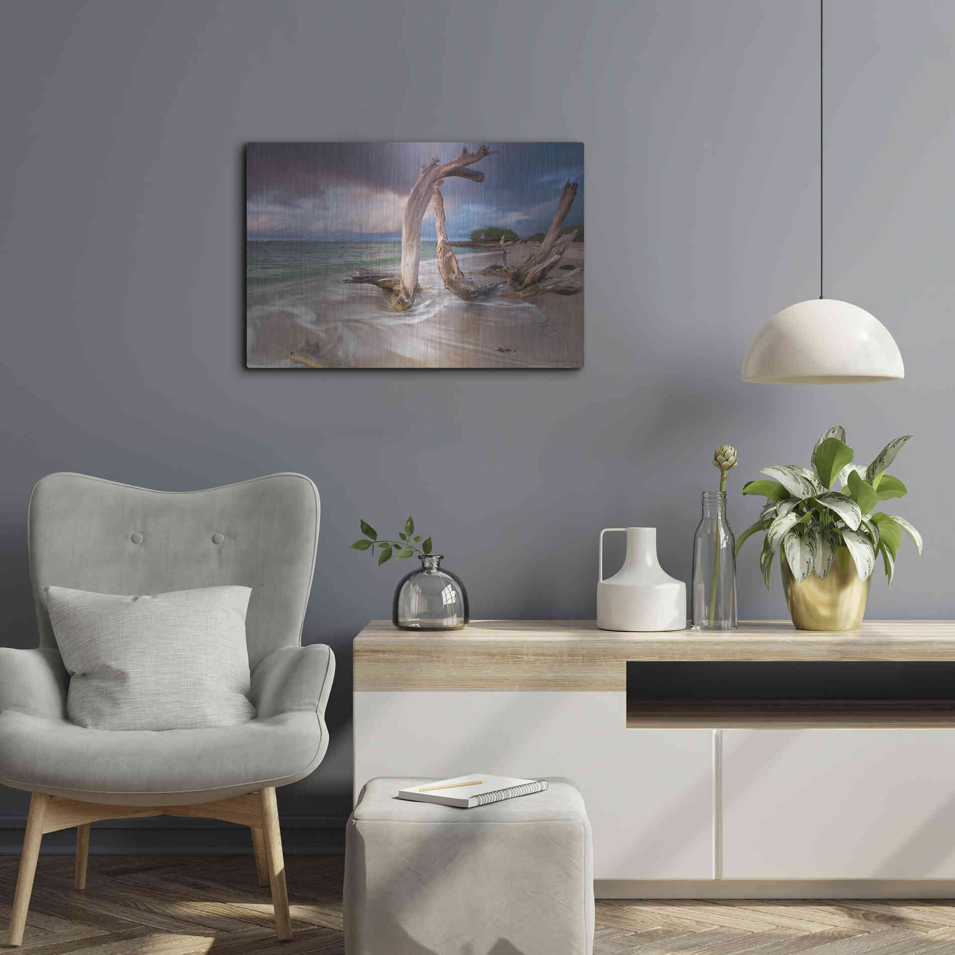 Luxe Metal Art 'Driftwood Sunset' by Katherine Gendreau, Metal Wall Art,24x16