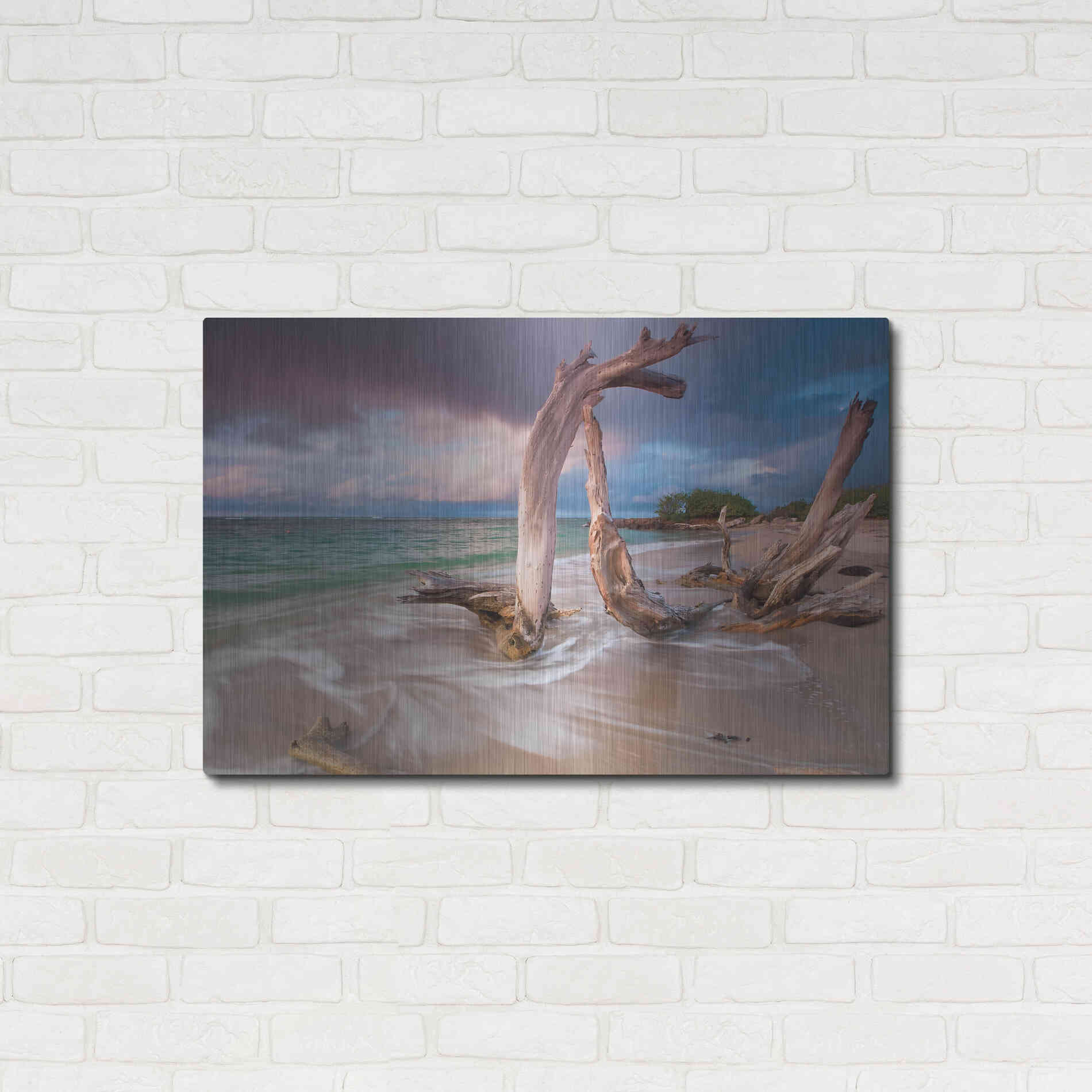 Luxe Metal Art 'Driftwood Sunset' by Katherine Gendreau, Metal Wall Art,36x24