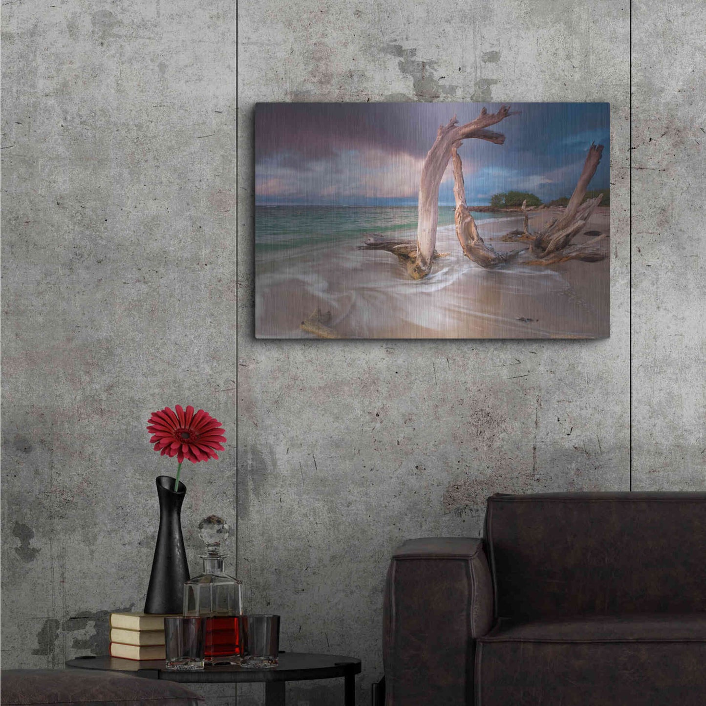 Luxe Metal Art 'Driftwood Sunset' by Katherine Gendreau, Metal Wall Art,36x24