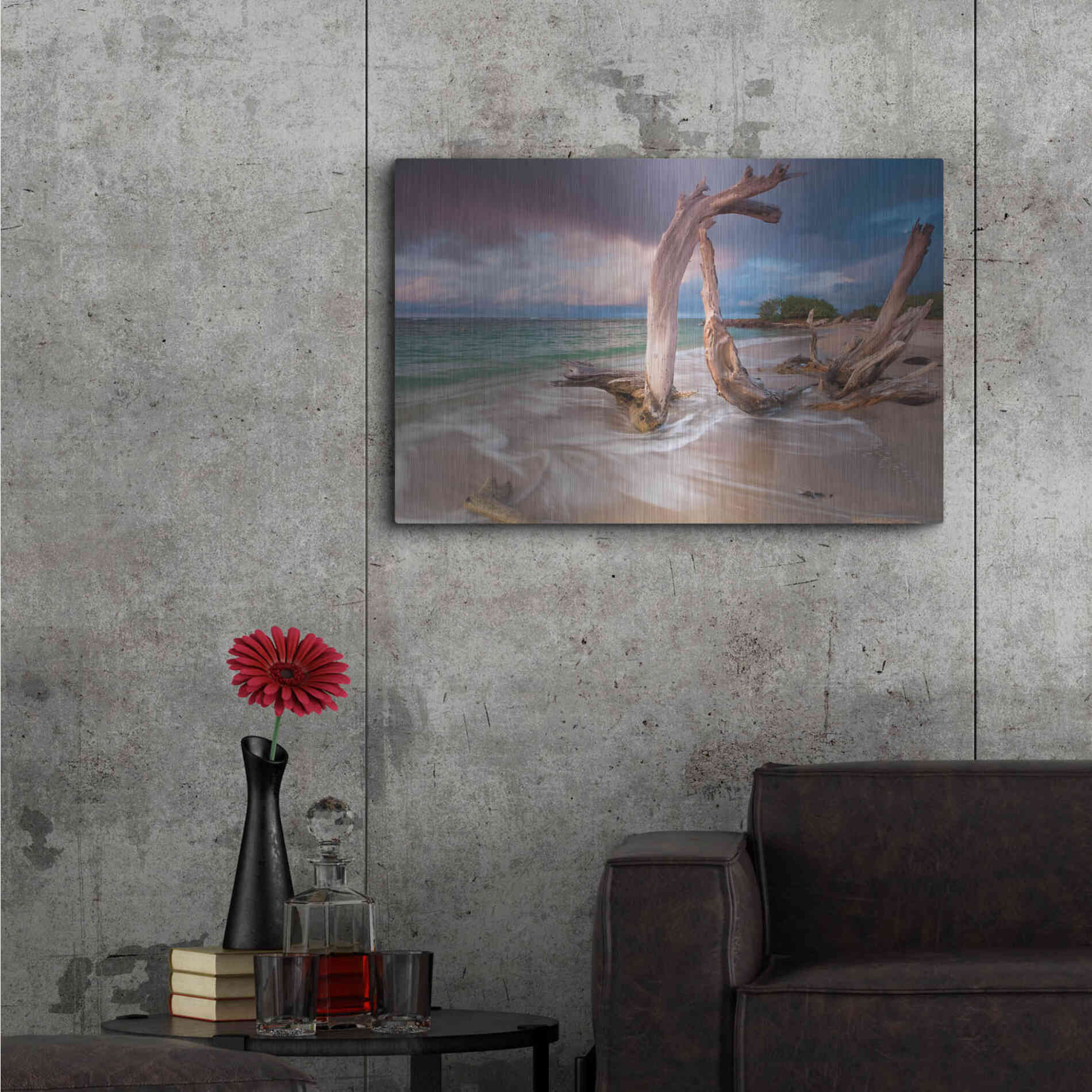 Luxe Metal Art 'Driftwood Sunset' by Katherine Gendreau, Metal Wall Art,36x24