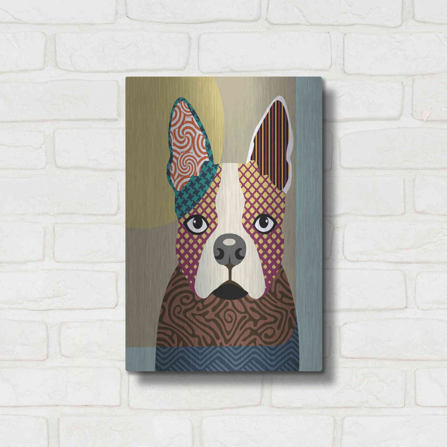 Luxe Metal Art 'Boston Terrier' by Lanre Adefioyue, Metal Wall Art,12x16