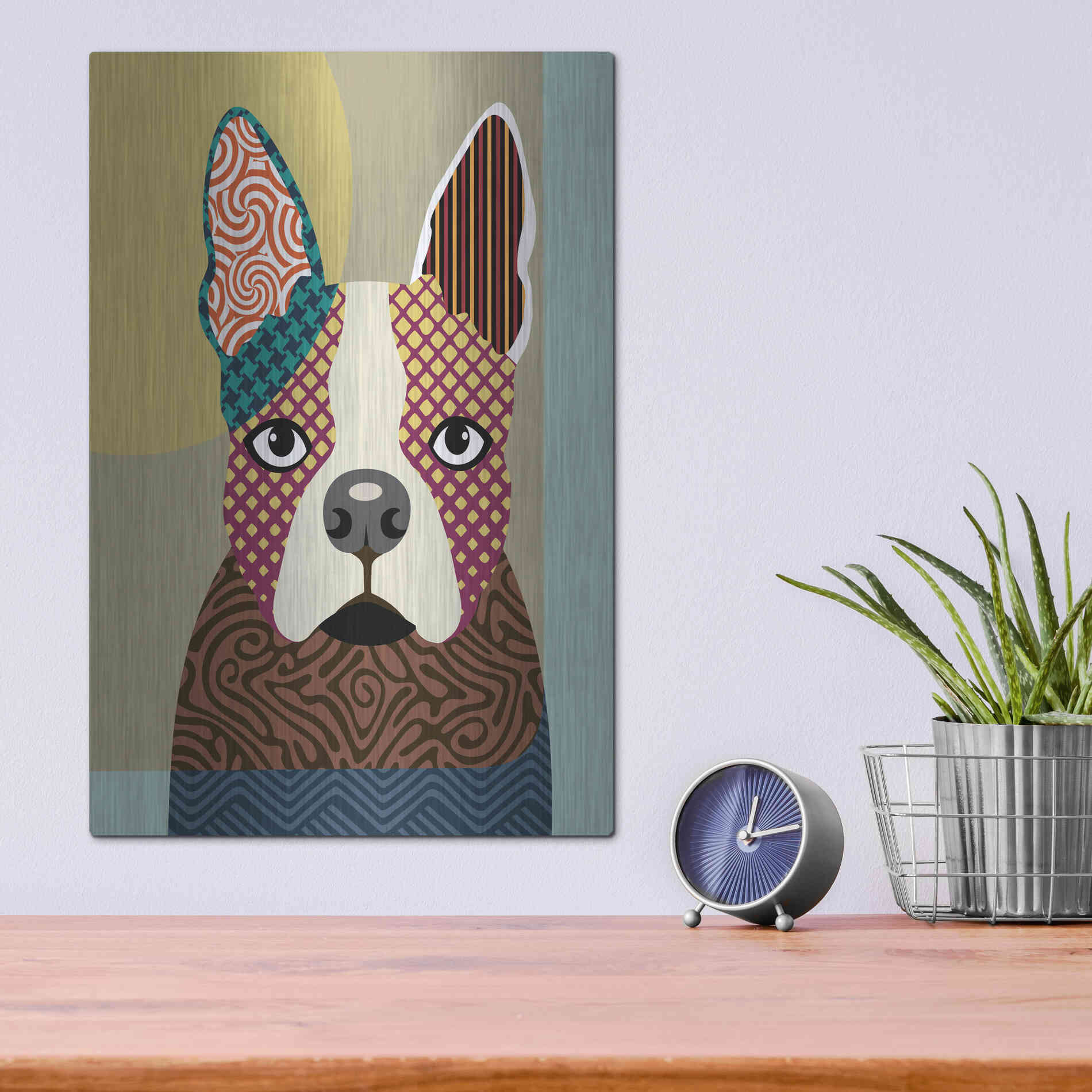 Luxe Metal Art 'Boston Terrier' by Lanre Adefioyue, Metal Wall Art,12x16