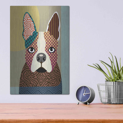 Luxe Metal Art 'Boston Terrier' by Lanre Adefioyue, Metal Wall Art,12x16
