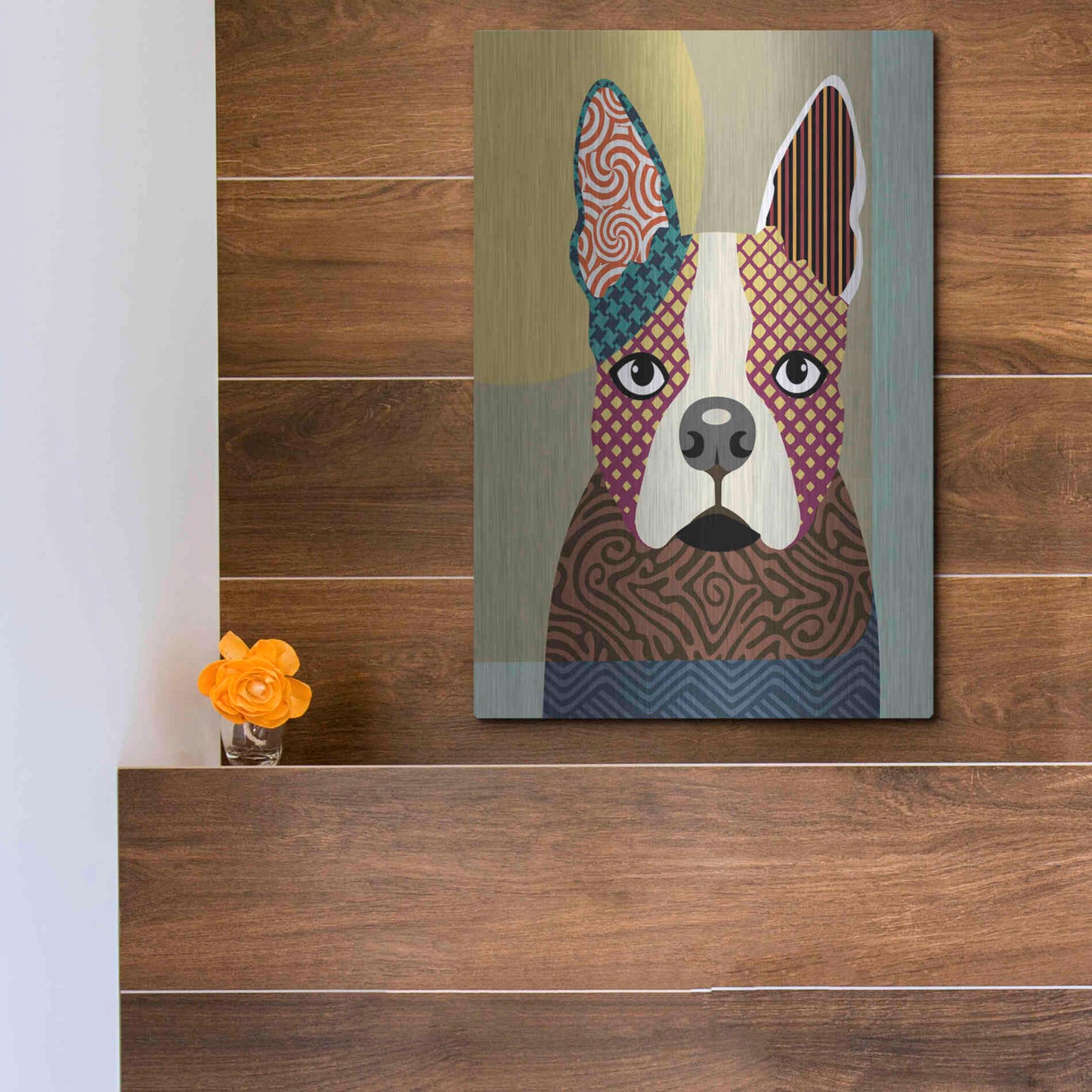 Luxe Metal Art 'Boston Terrier' by Lanre Adefioyue, Metal Wall Art,12x16