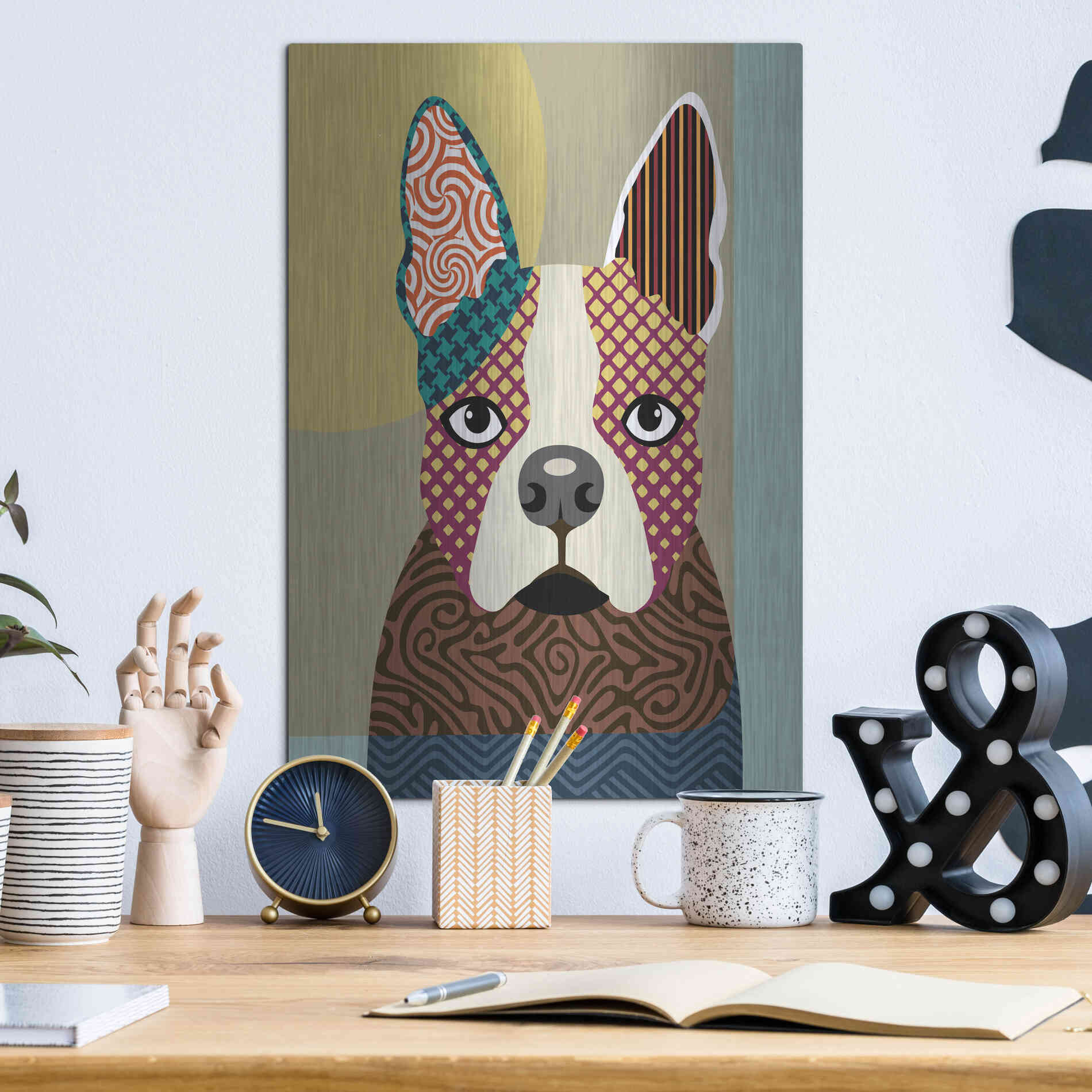 Luxe Metal Art 'Boston Terrier' by Lanre Adefioyue, Metal Wall Art,12x16